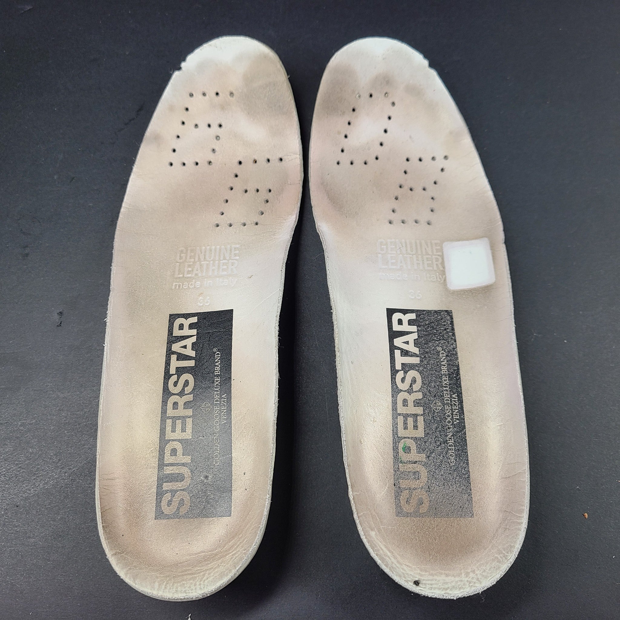 Golden Goose Women's Super-Star Sneakers with Suede Star and Blue Heel Tab Sz 6
