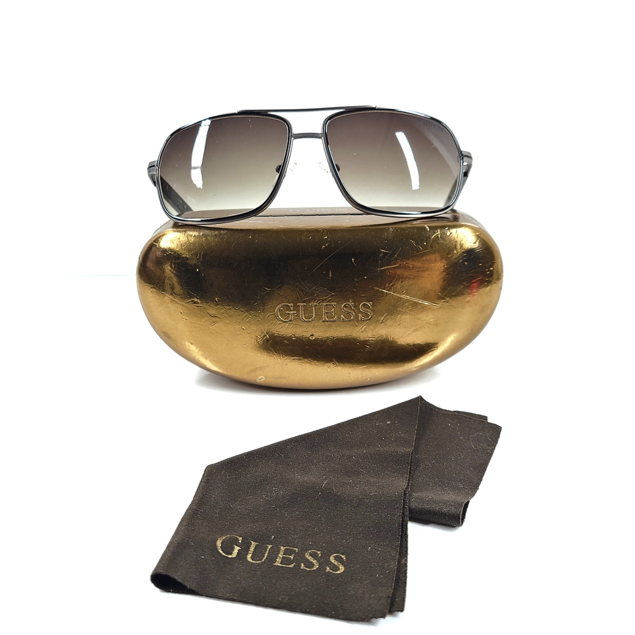 Guess Men's Gunmetal Square Sunglasses GF5035 61-15 135 Full Rim Green Lens