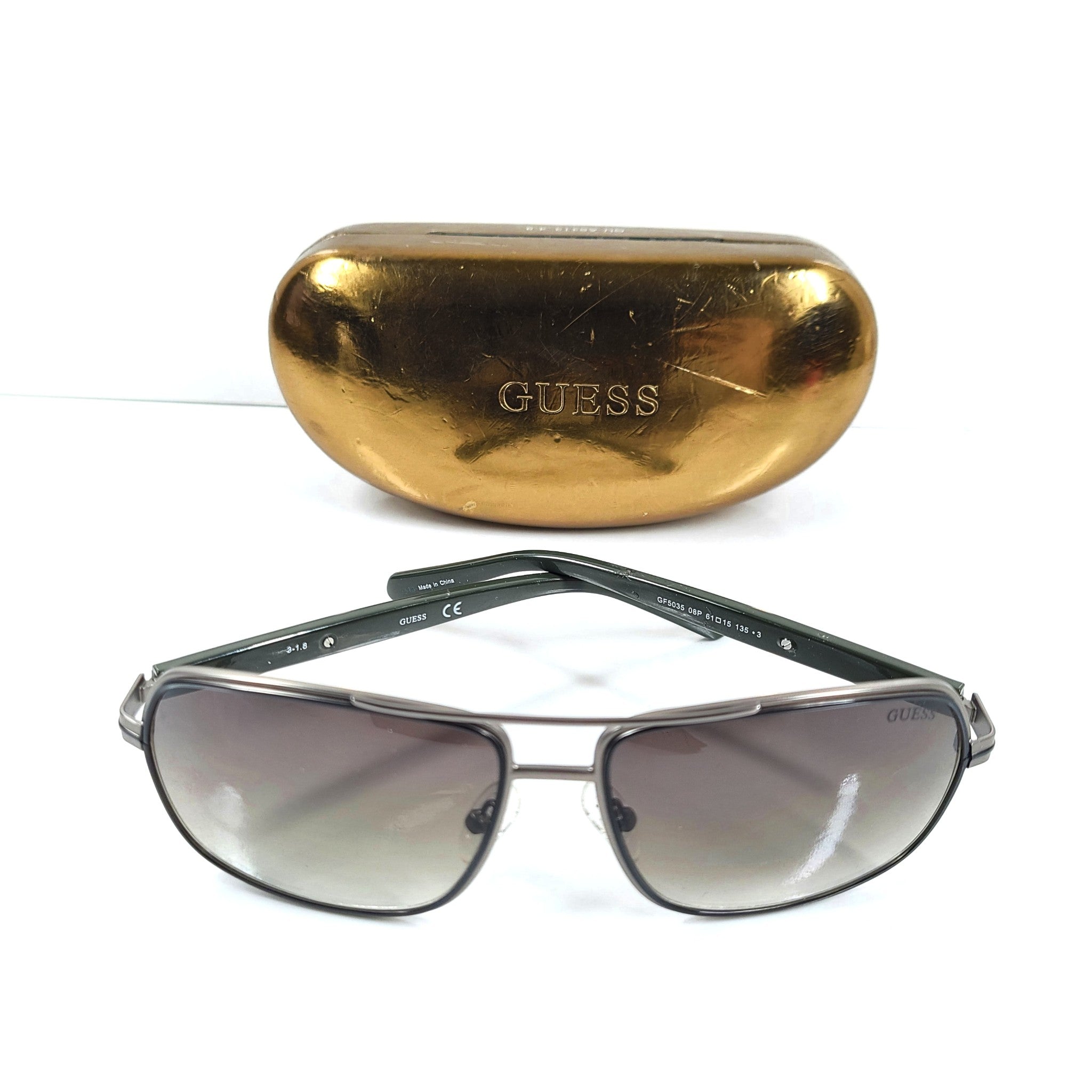 Guess Men's Gunmetal Square Sunglasses GF5035 61-15 135 Full Rim Green Lens