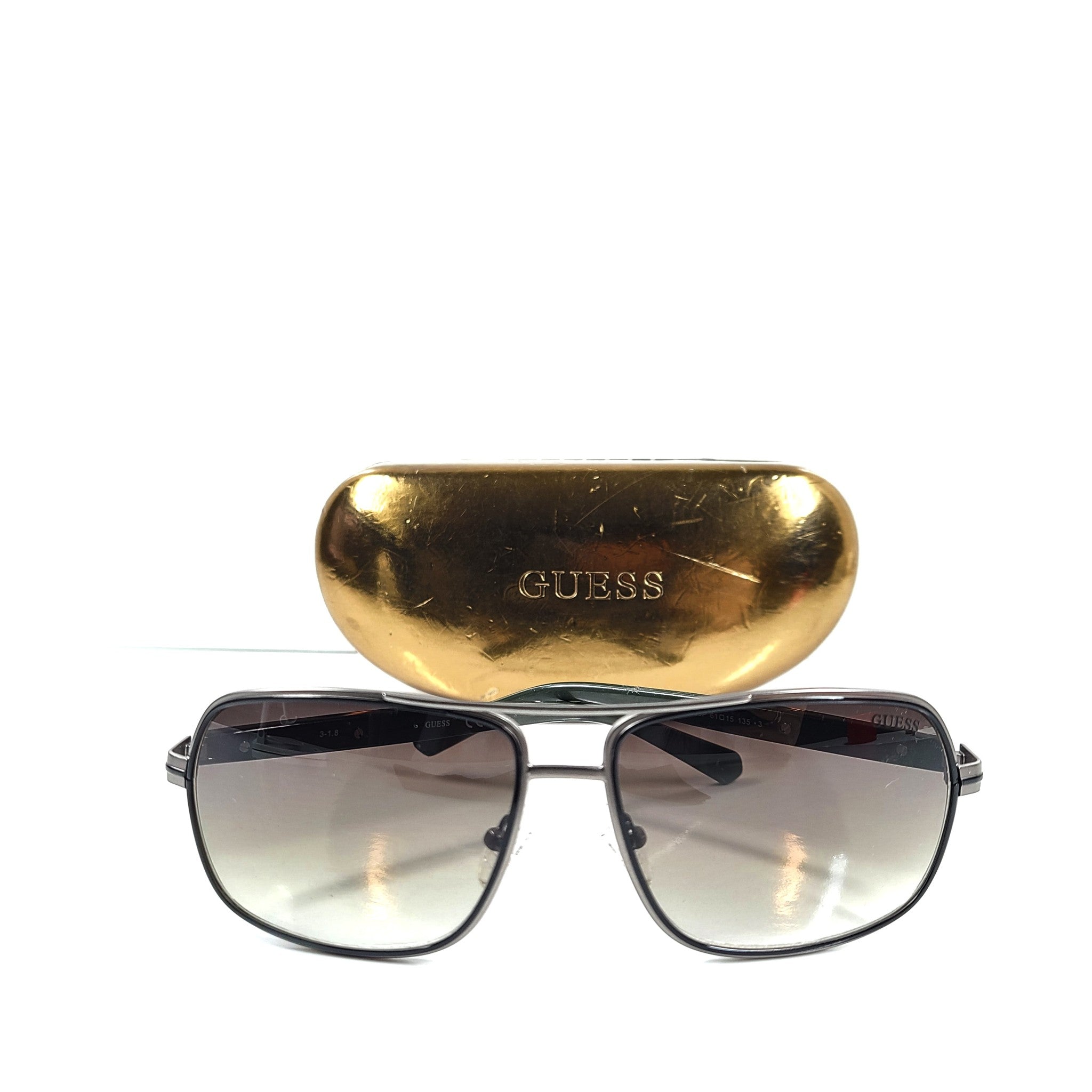 Guess Men's Gunmetal Square Sunglasses GF5035 61-15 135 Full Rim Green Lens