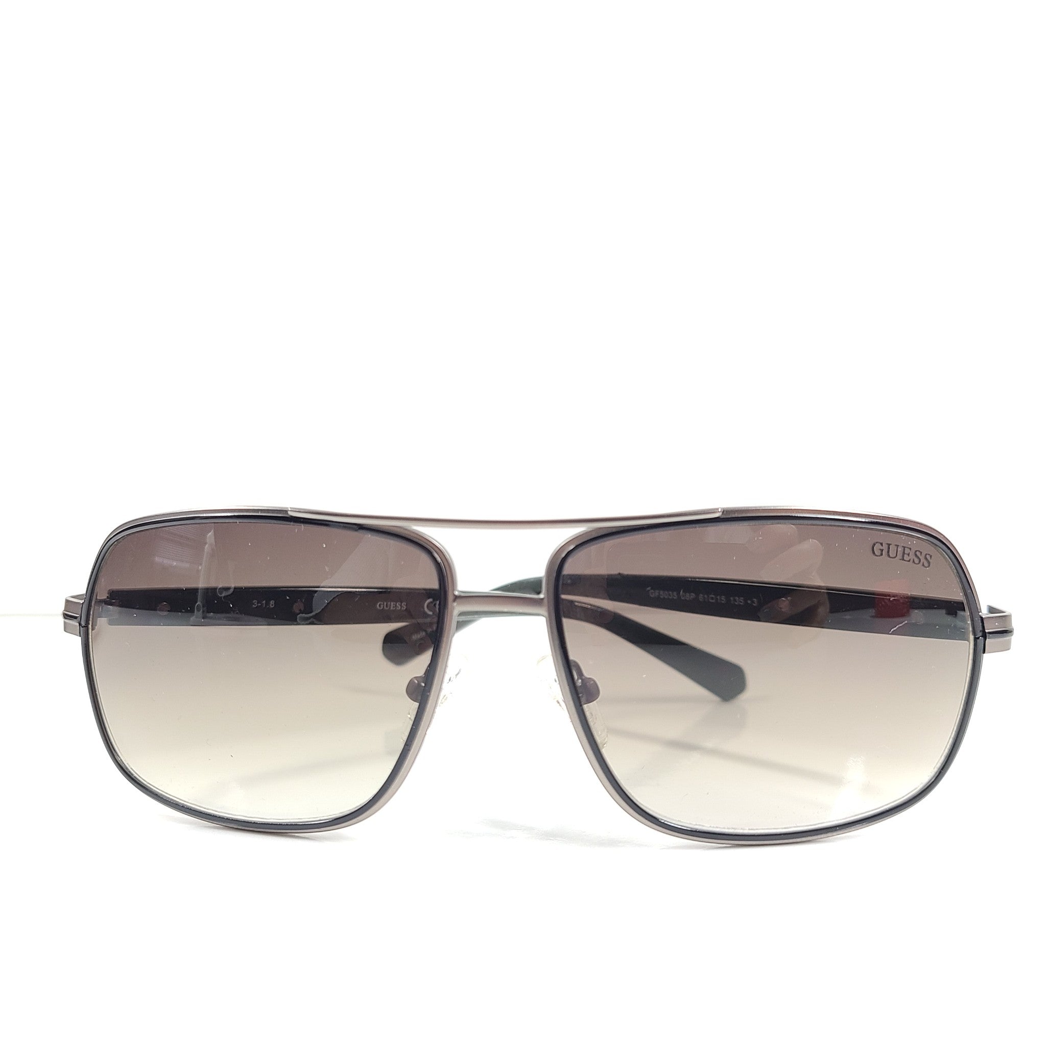 Guess Men's Gunmetal Square Sunglasses GF5035 61-15 135 Full Rim Green Lens