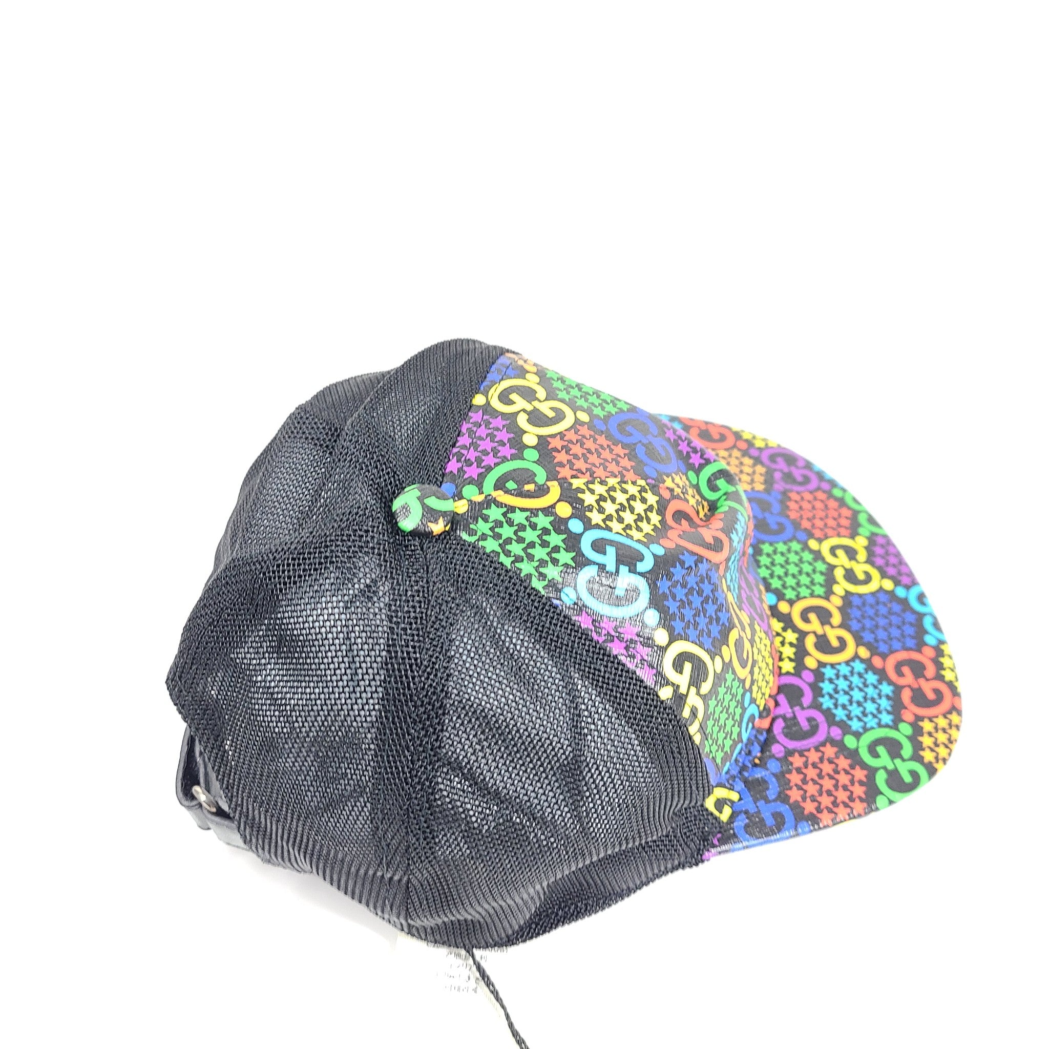 Gucci Psychedelic GG Rainbow Monogram Baseball Hat 601253 Black Multicolor Sz L