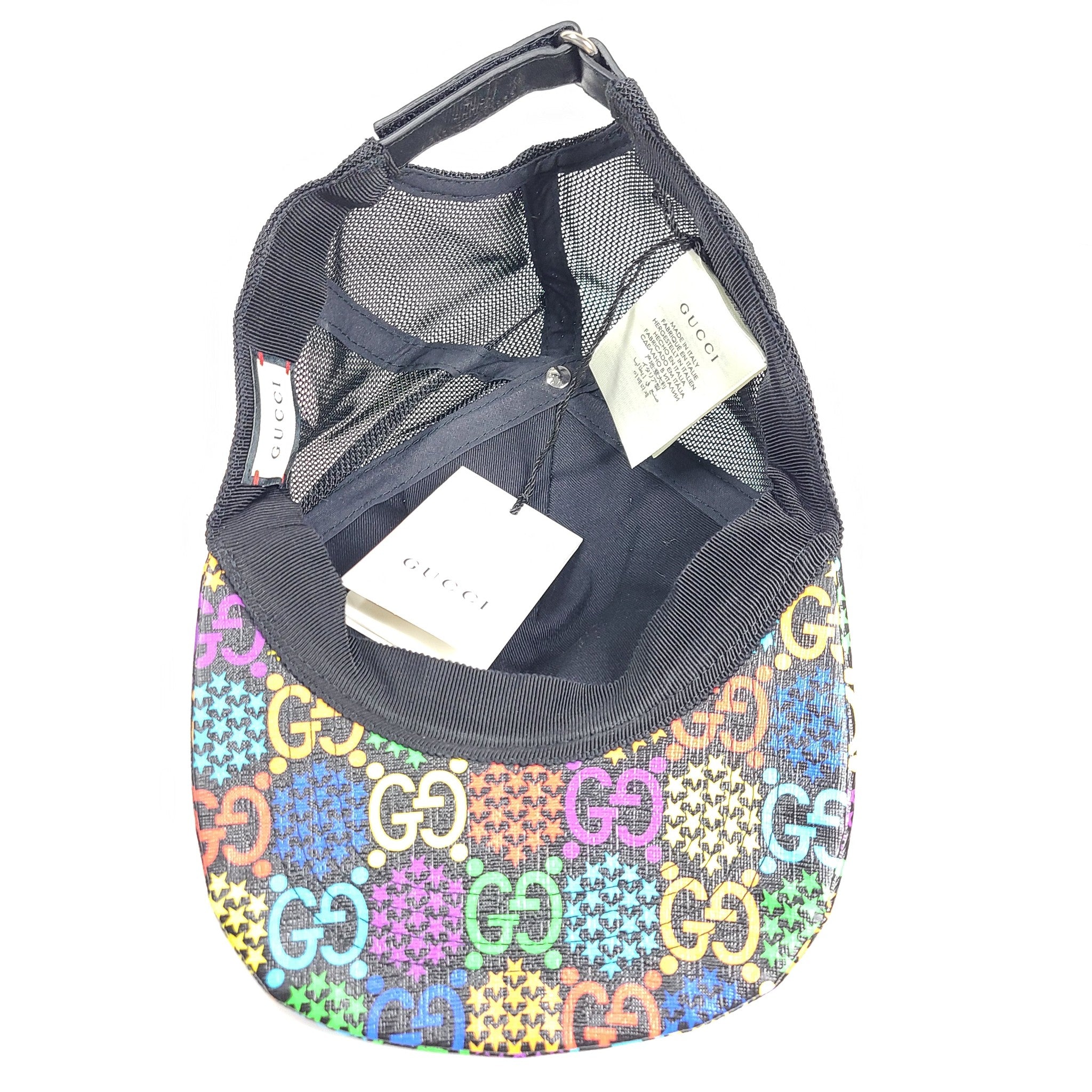 Gucci Psychedelic GG Rainbow Monogram Baseball Hat 601253 Black Multicolor Sz L