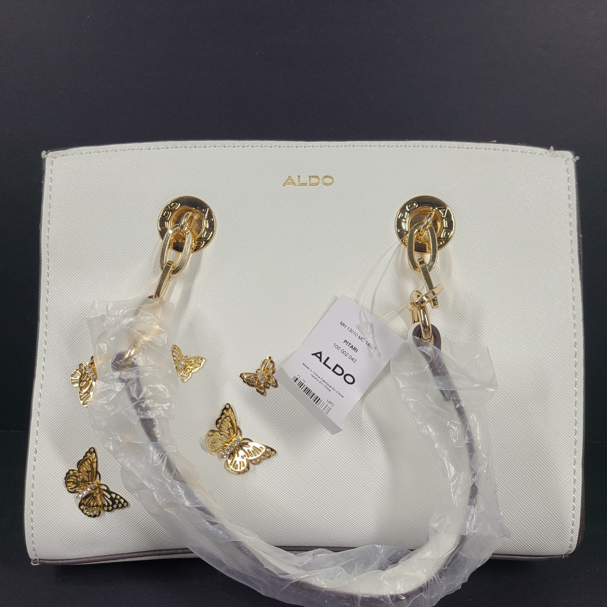 Aldo Women's Pitari Tote Bag Crossbody Strap Butterfly Embellishment White READ