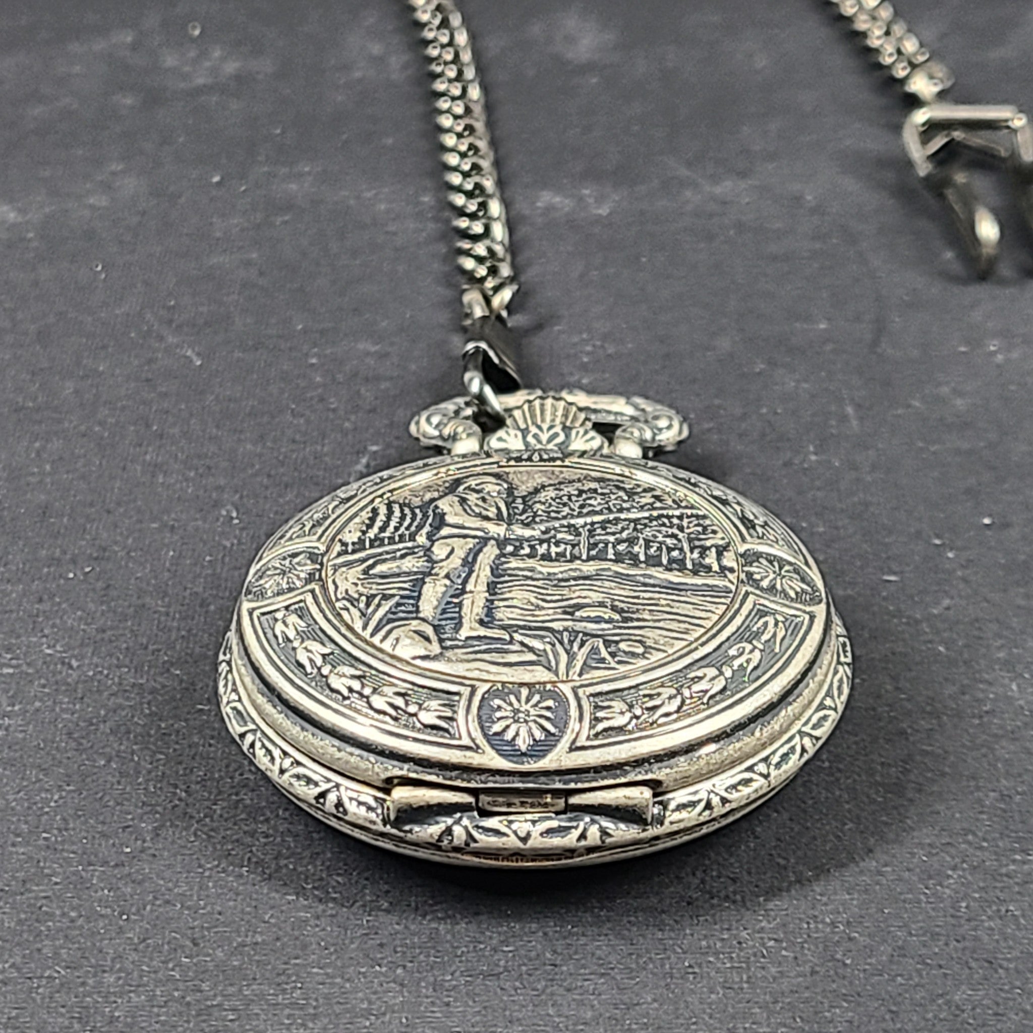 Dakota Pocket Watch Fisherman Cover Made in Japan - Silver Tone