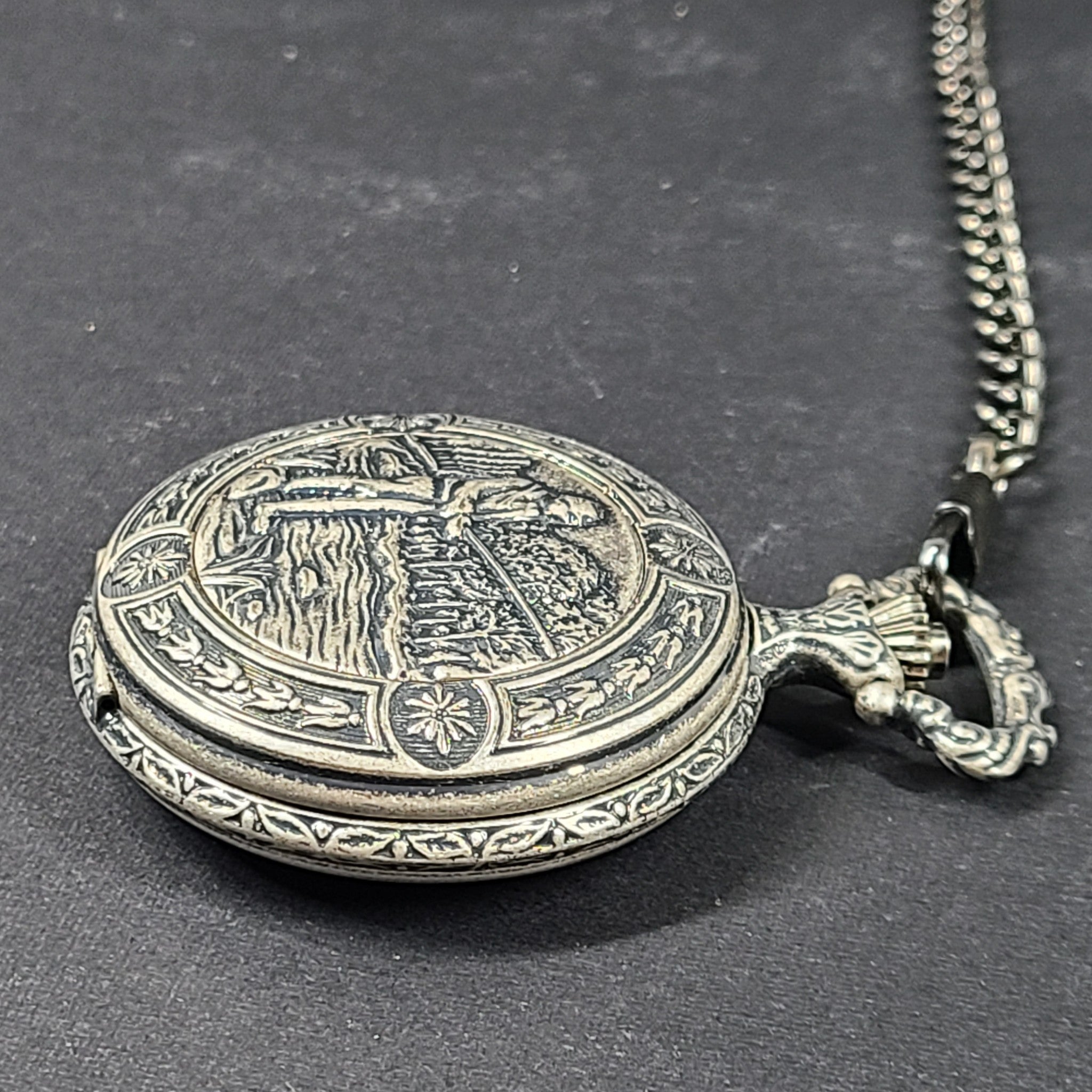Dakota Pocket Watch Fisherman Cover Made in Japan - Silver Tone