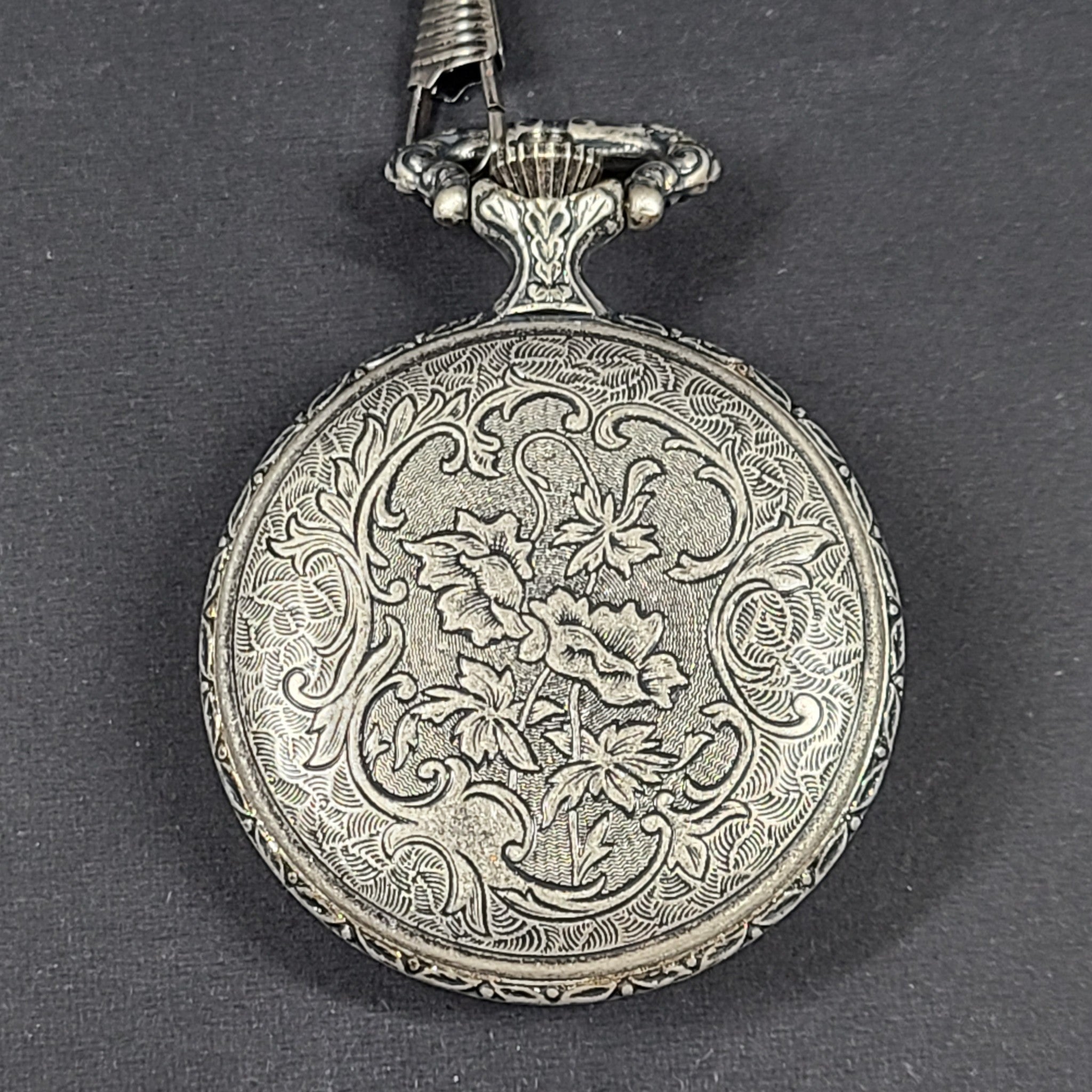 Dakota Pocket Watch Fisherman Cover Made in Japan - Silver Tone