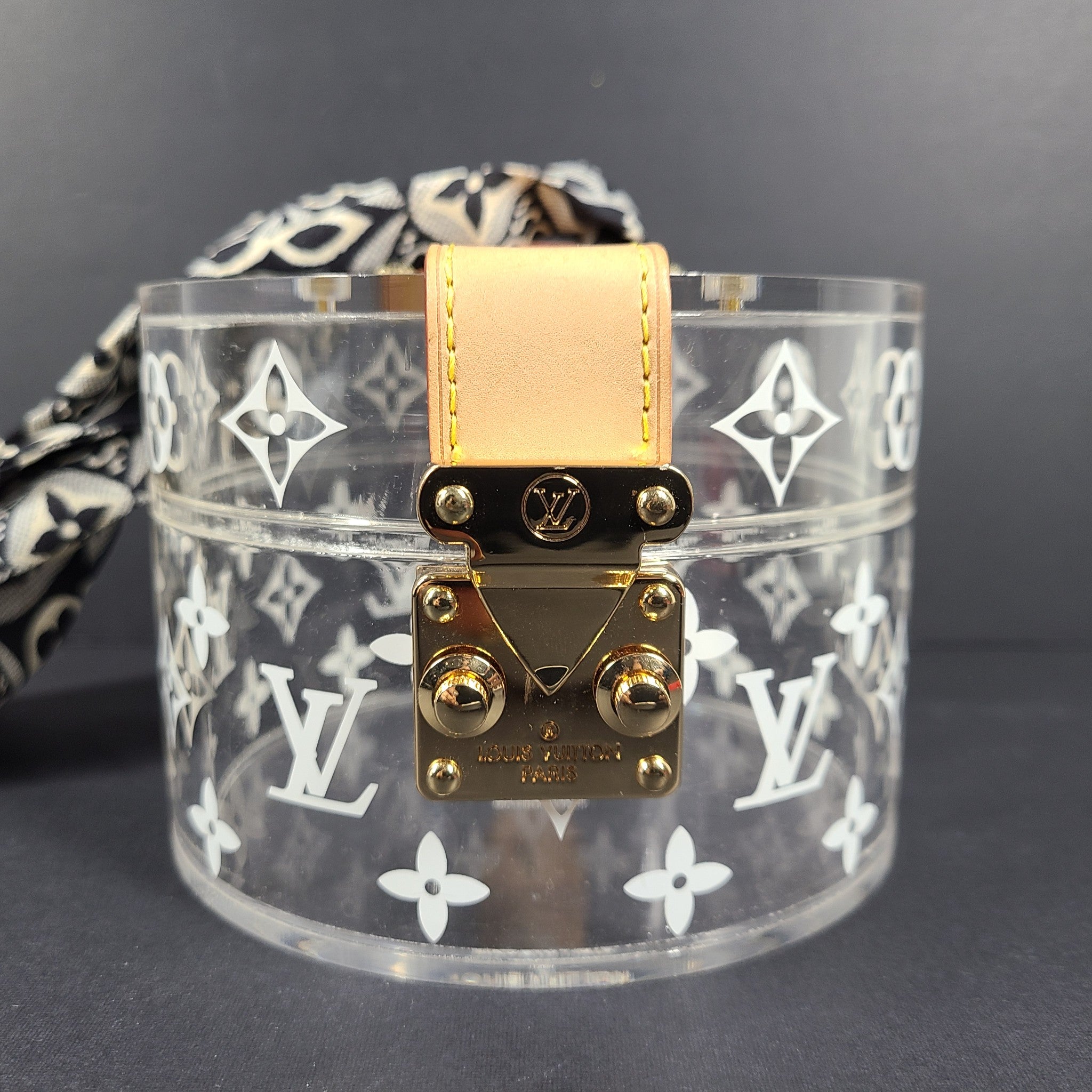 Louis Vuitton Transparent Plexiglass Box Scott Bandeau 1854 Silk Scarf MP2825