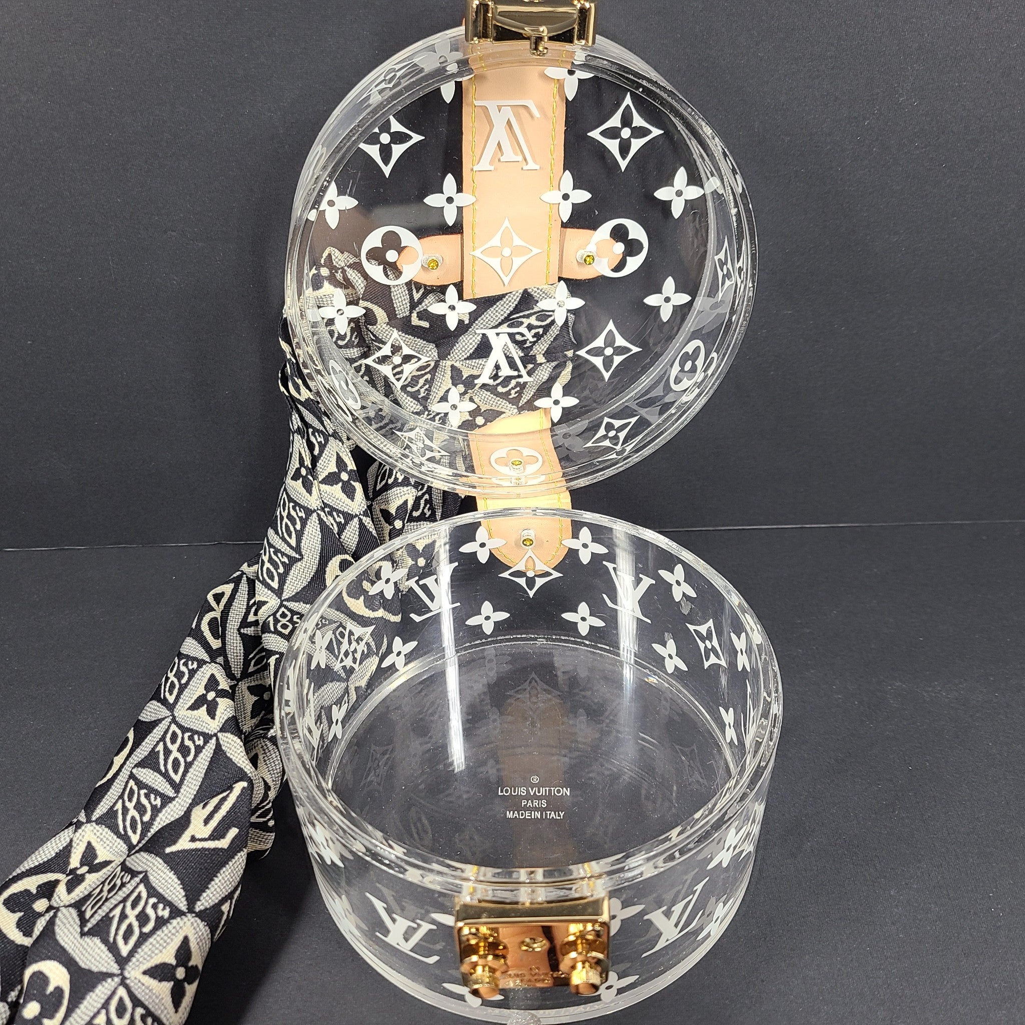 Louis Vuitton Transparent Plexiglass Box Scott Bandeau 1854 Silk Scarf MP2825