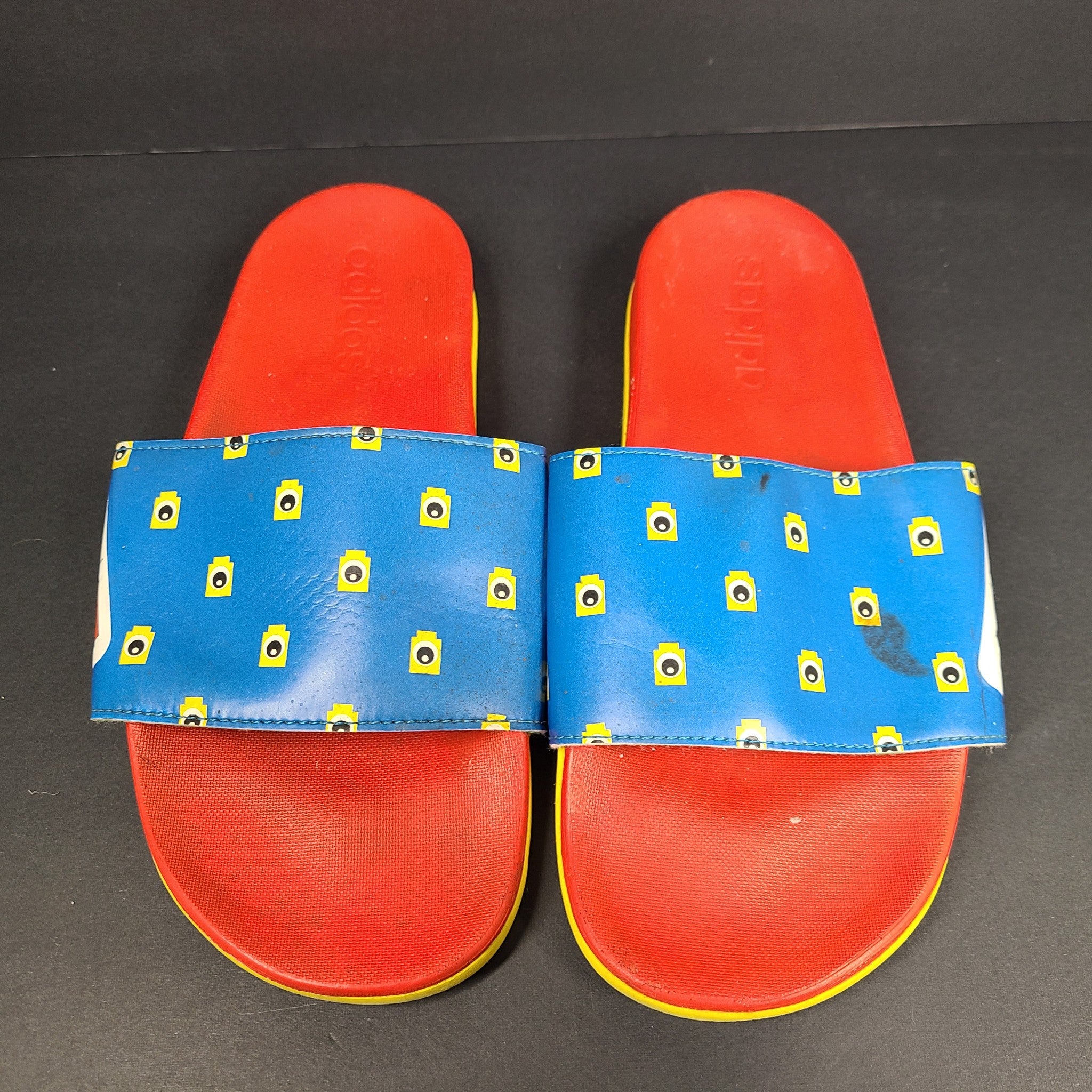 Adidas Adilette Comfort x LEGO Kids Slides Pool Beach Red Blue Sz 5