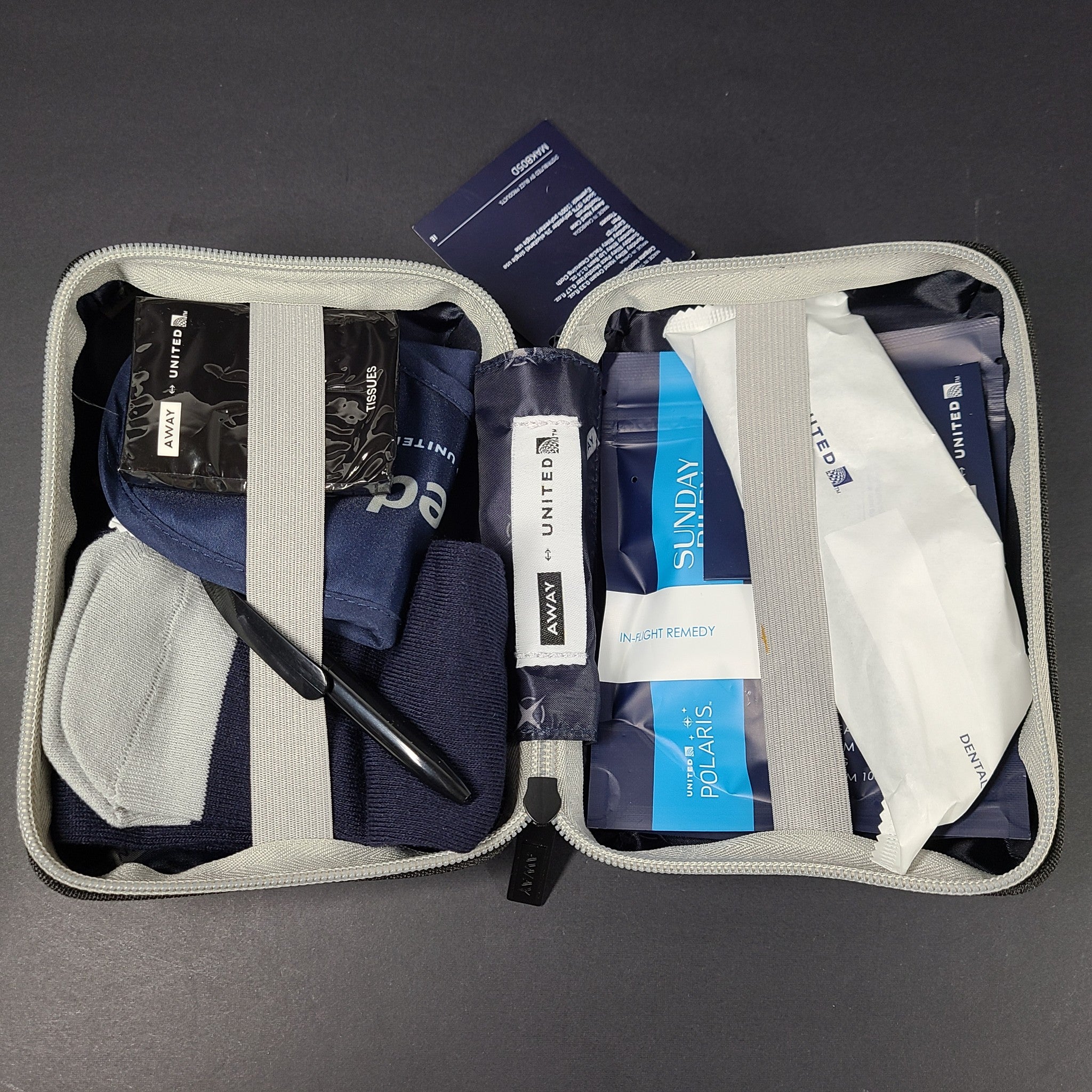 UNITED Airline Away Amenity Kit Mini Travel Bag Hardshell Blue
