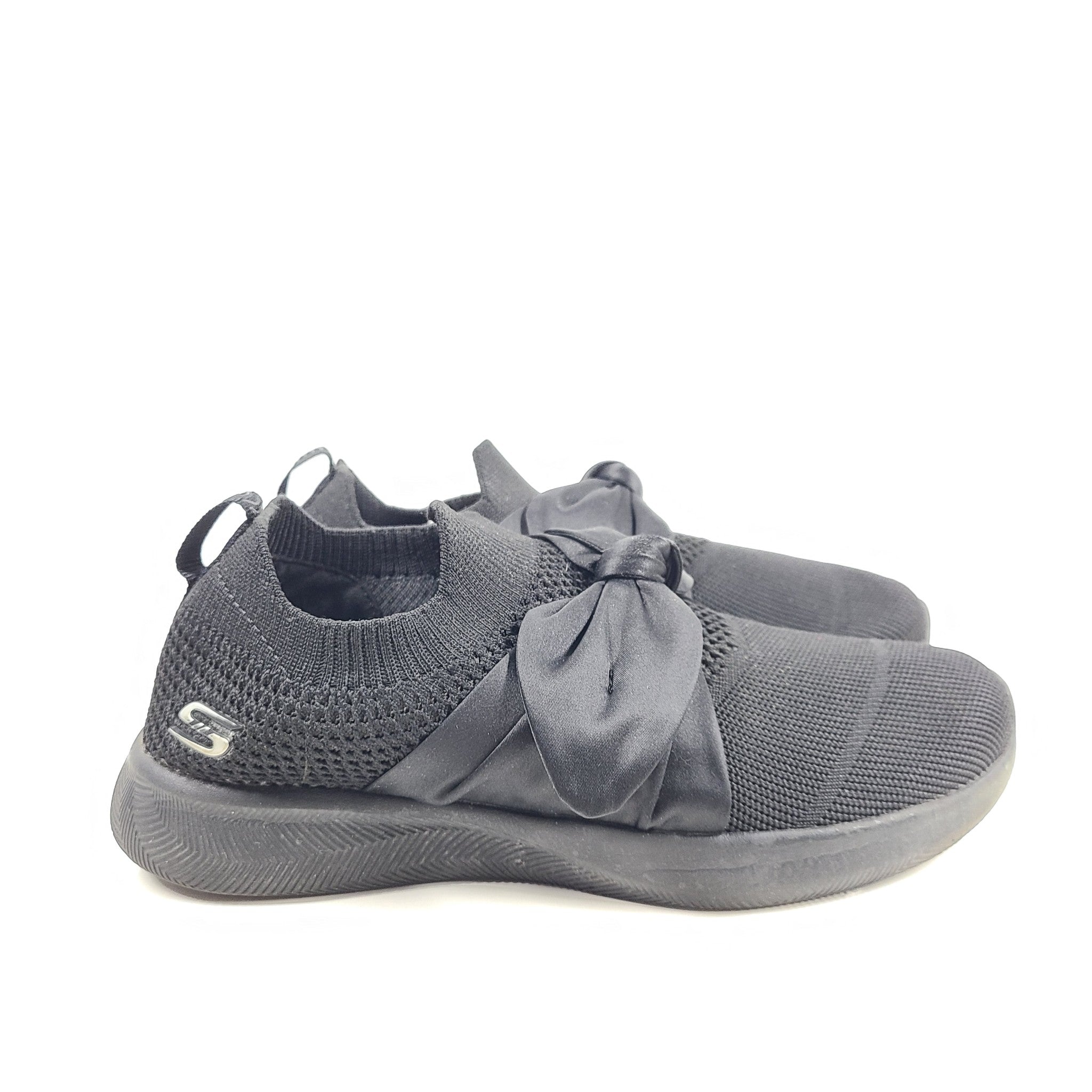 Skechers Women's Bow Beauty Flex Slip On Sneakers Lightweight Black Sz 7