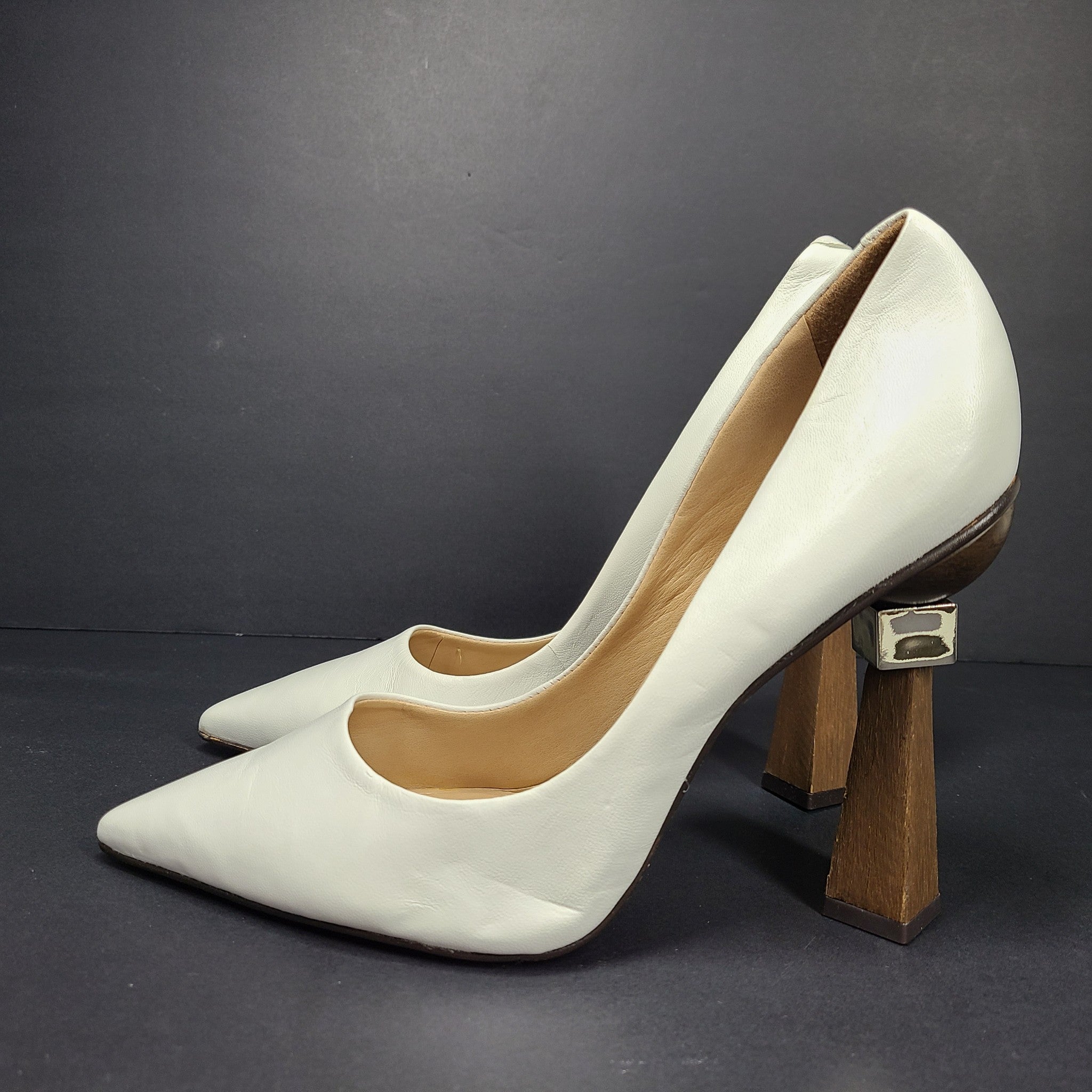 Saks Fifth Avenue Women's Geometric Triangle Heel Leather Pumps Shoes Sz 9.5