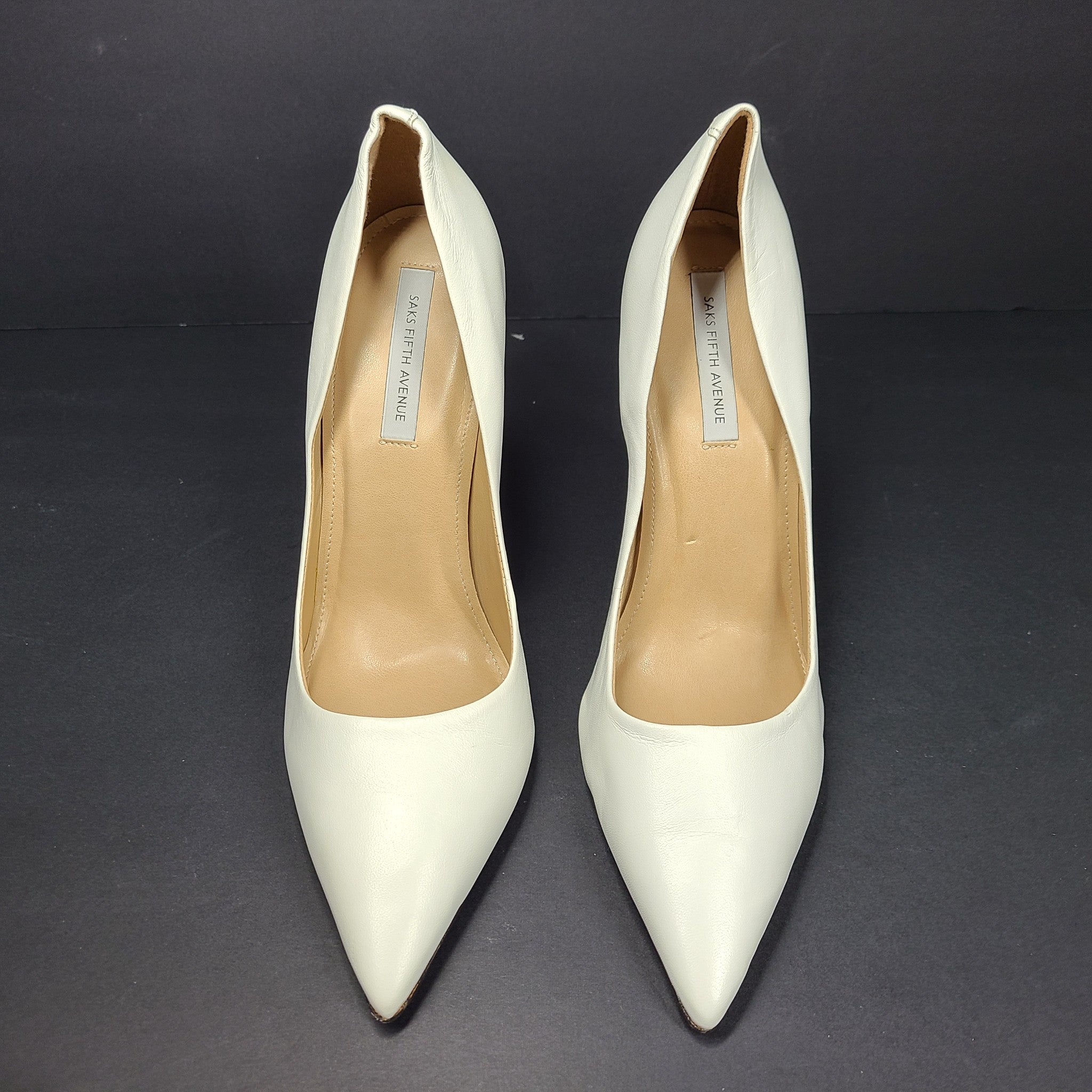 Saks Fifth Avenue Women's Geometric Triangle Heel Leather Pumps Shoes Sz 9.5