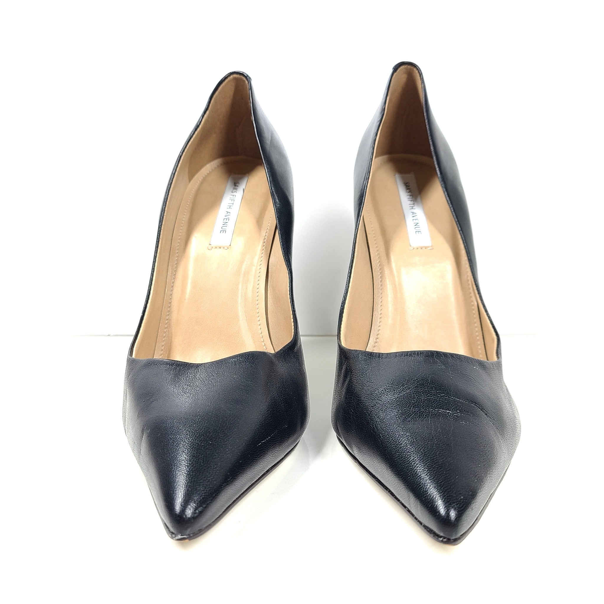Saks Fifth Avenue Women's Geometric Triangle Heel Leather Pumps Shoes Sz 9.5