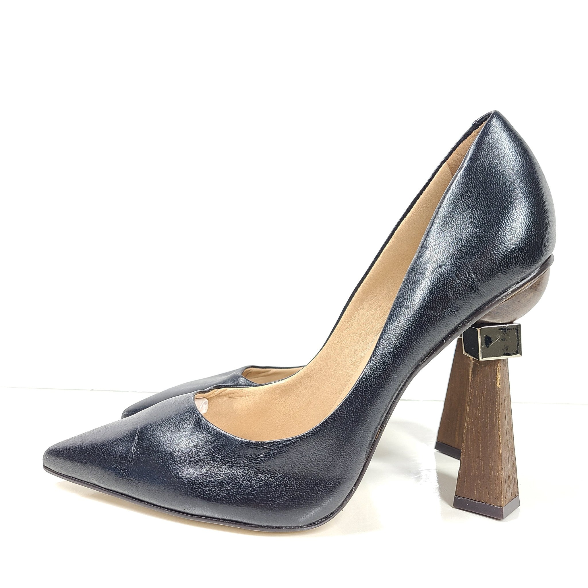 Saks Fifth Avenue Women's Geometric Triangle Heel Leather Pumps Shoes Sz 9.5