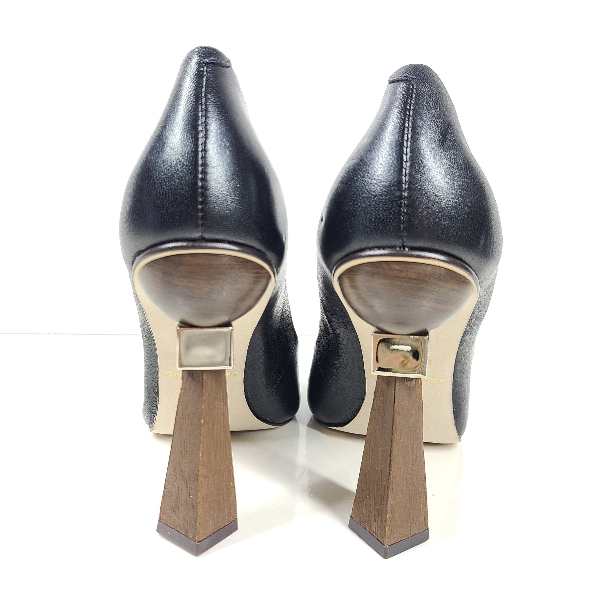 Saks Fifth Avenue Women's Geometric Triangle Heel Leather Pumps Shoes Sz 9.5