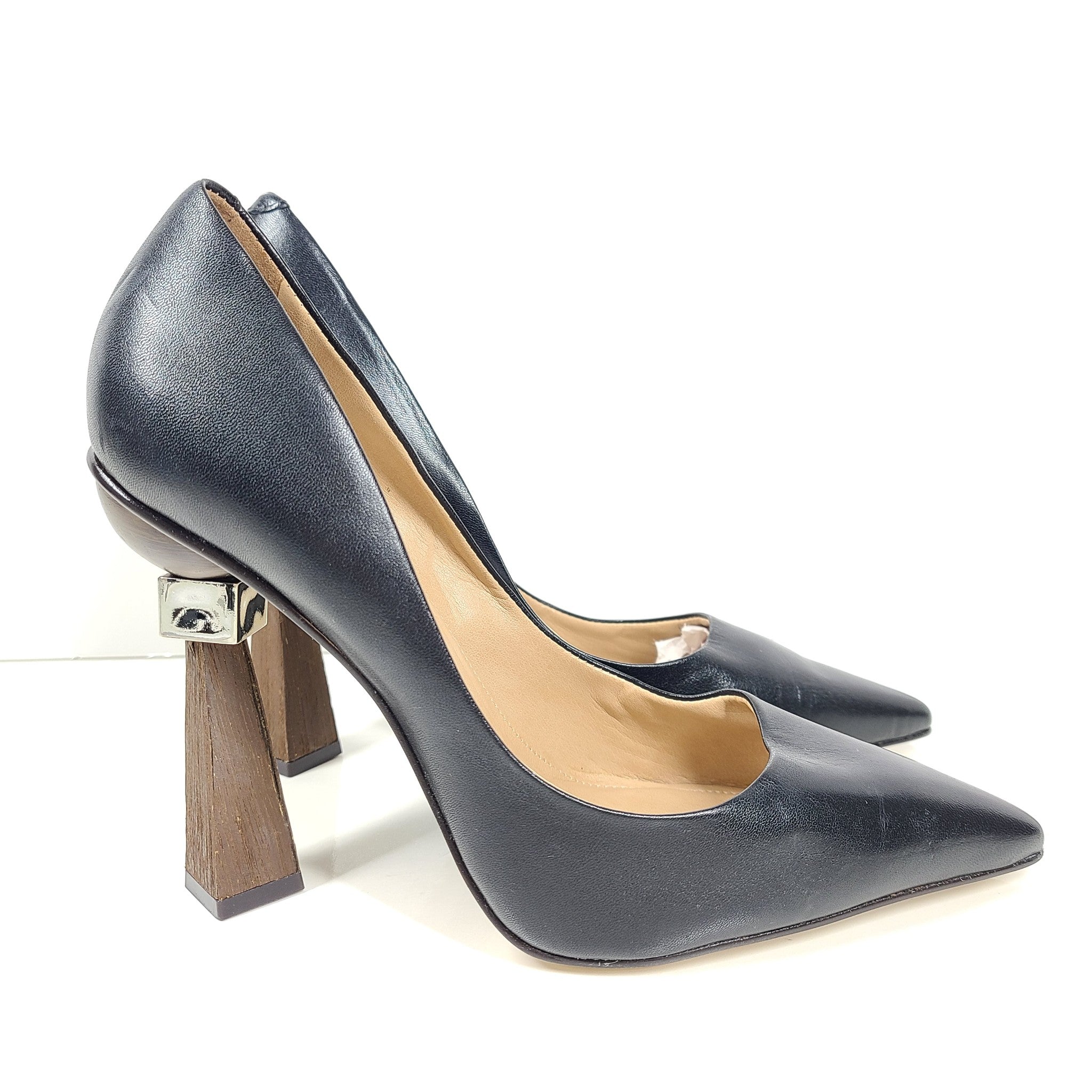 Saks Fifth Avenue Women's Geometric Triangle Heel Leather Pumps Shoes Sz 9.5