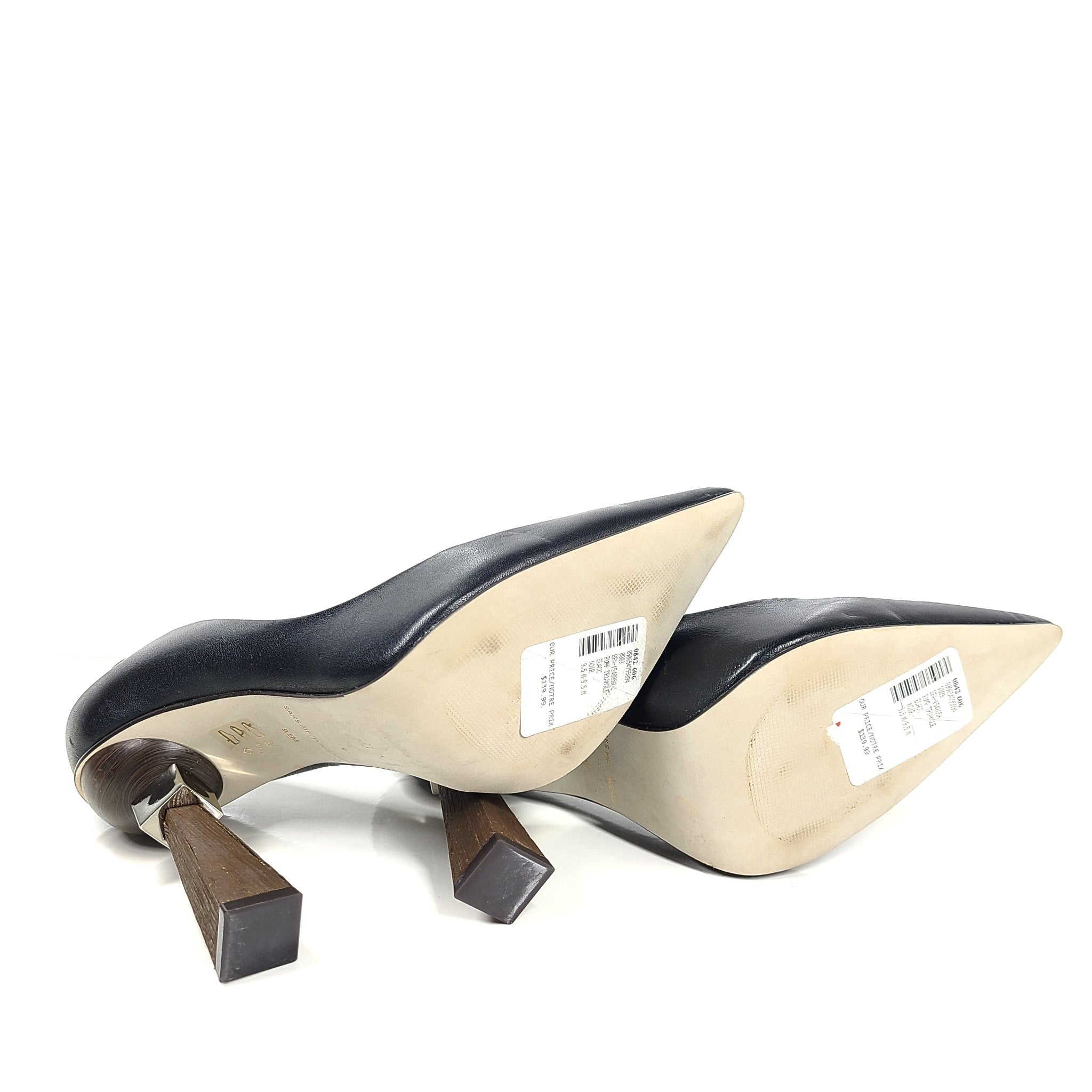 Saks Fifth Avenue Women's Geometric Triangle Heel Leather Pumps Shoes Sz 9.5