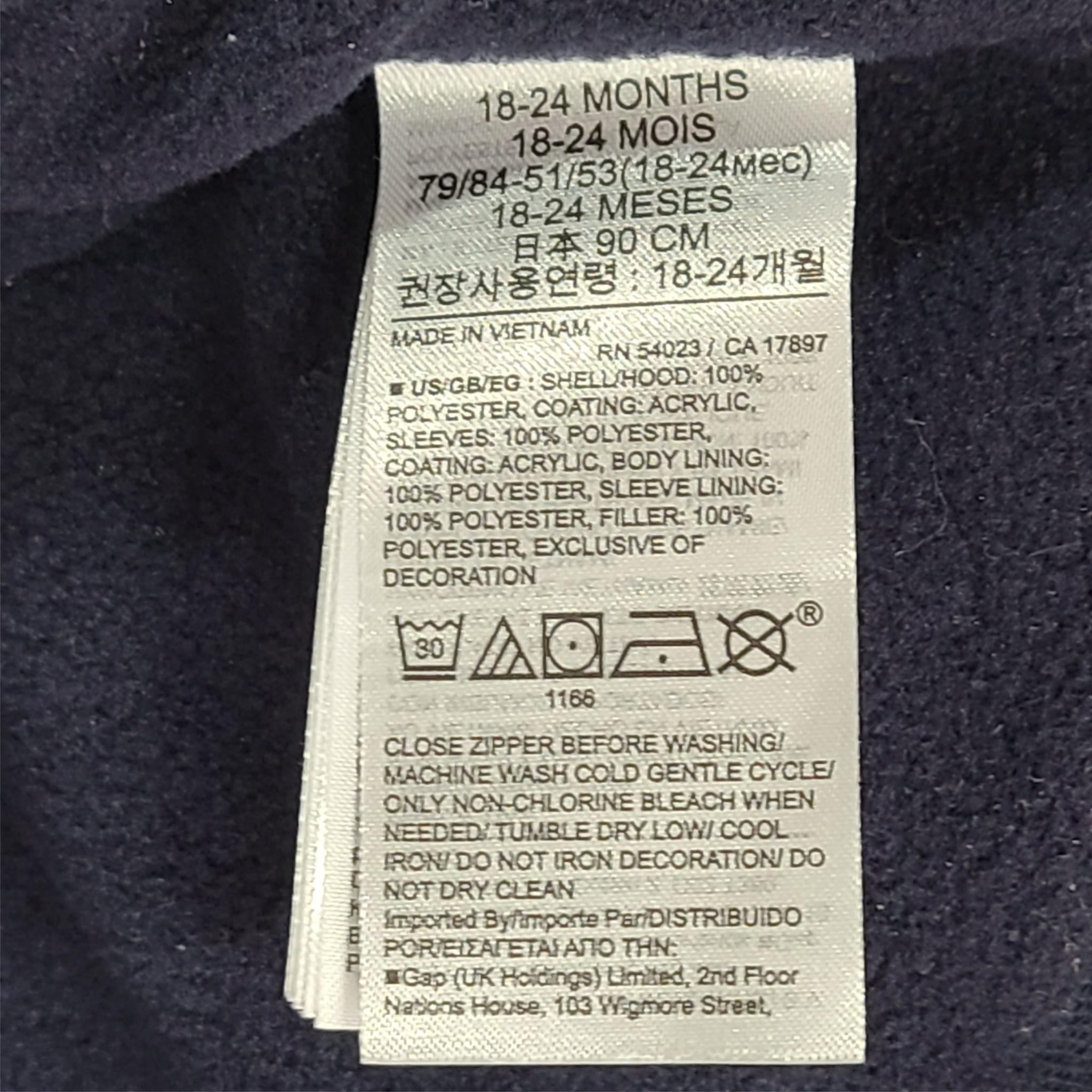 Gap Toddlers' Quilted Puffer Jacket Hooded Fleece Lined Blue Sz 18-24