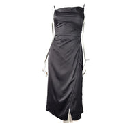 Honey Inmod Deanna Satin Midi Slip Dress Adjustable Spaghetti Strap Black Sz S