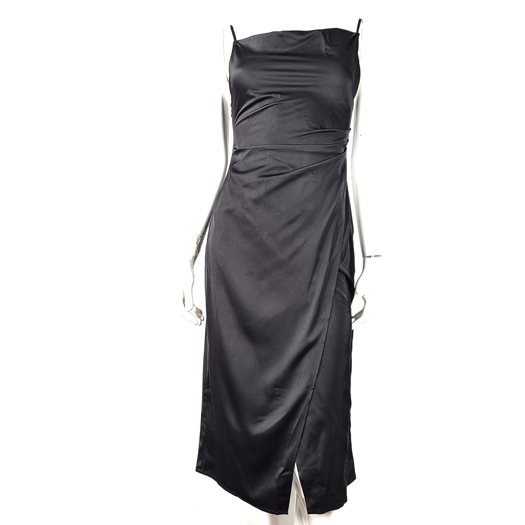 Honey Inmod Deanna Satin Midi Slip Dress Adjustable Spaghetti Strap Black Sz S