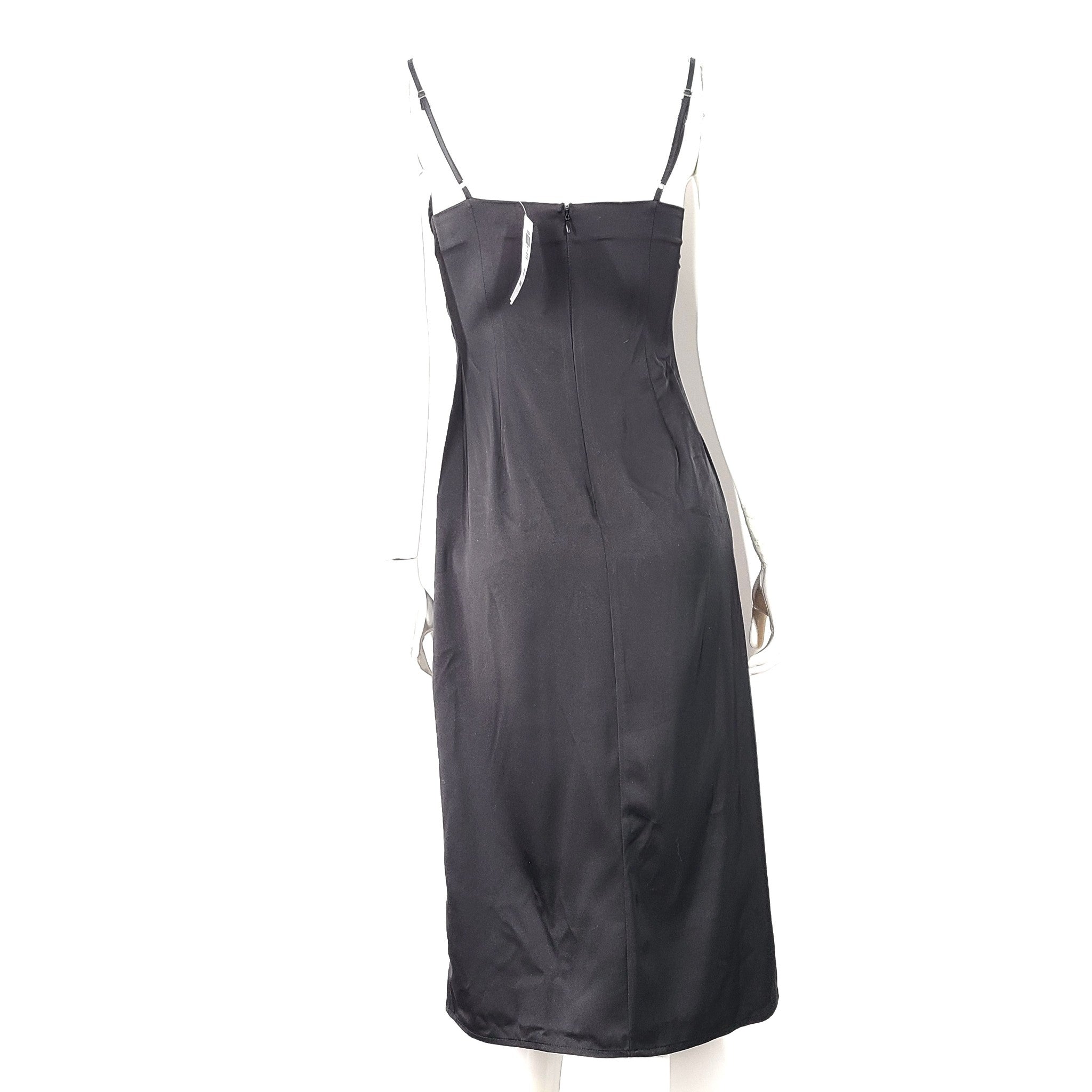 Honey Inmod Deanna Satin Midi Slip Dress Adjustable Spaghetti Strap Black Sz S