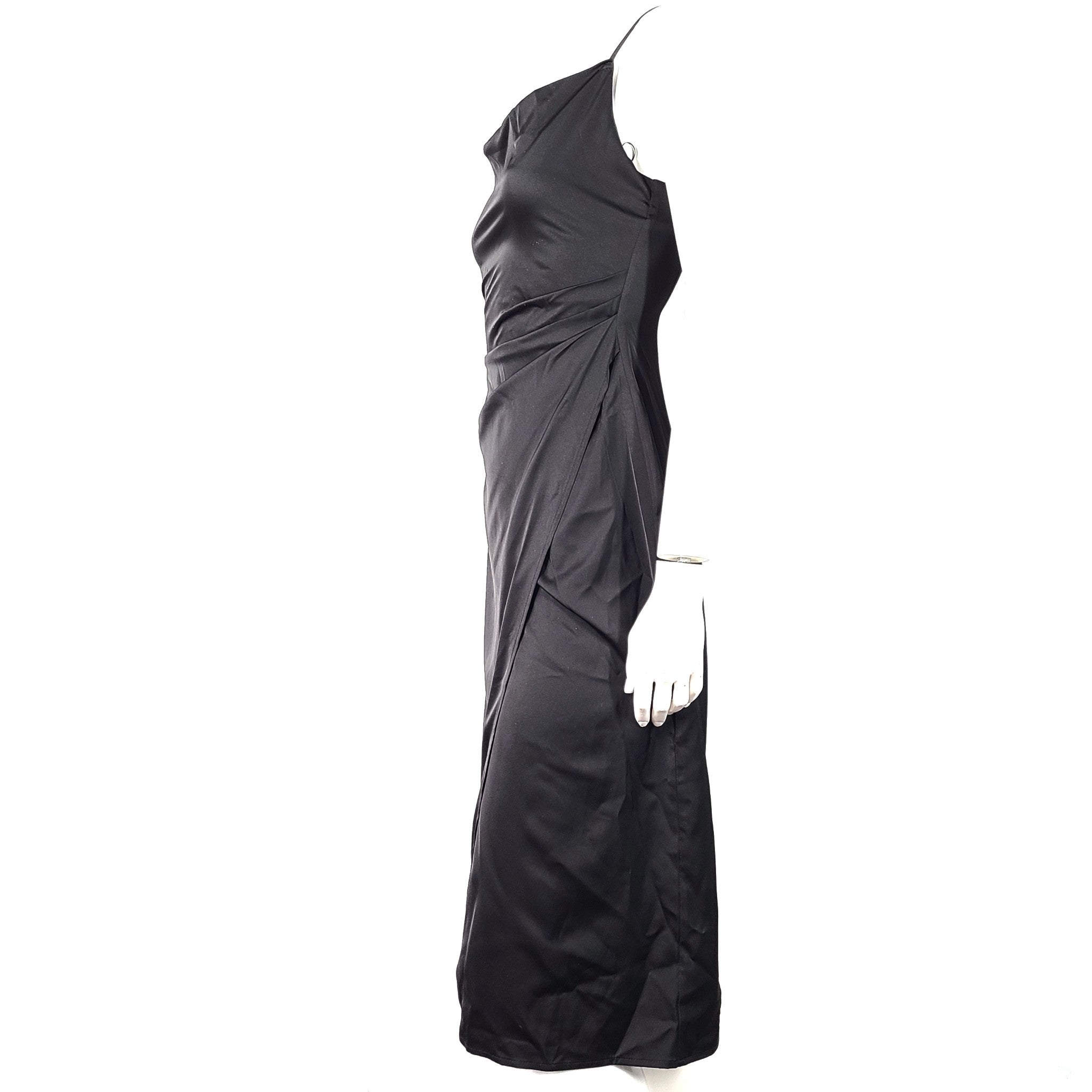 Honey Inmod Deanna Satin Midi Slip Dress Adjustable Spaghetti Strap Black Sz S