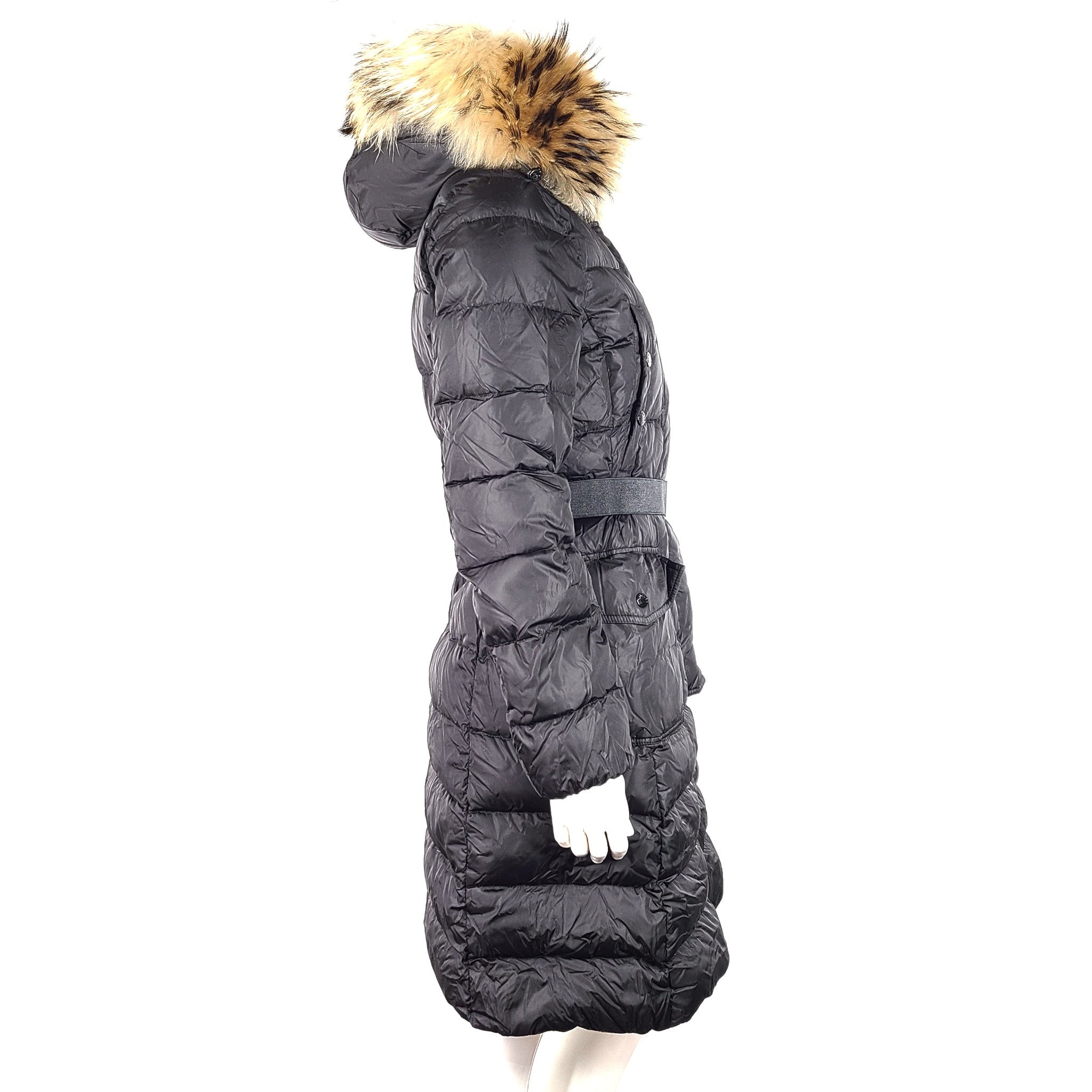 Authentic Moncler Khloe Shearling Long Down Jacket with Fur Black Sz 2 (US Sz M)