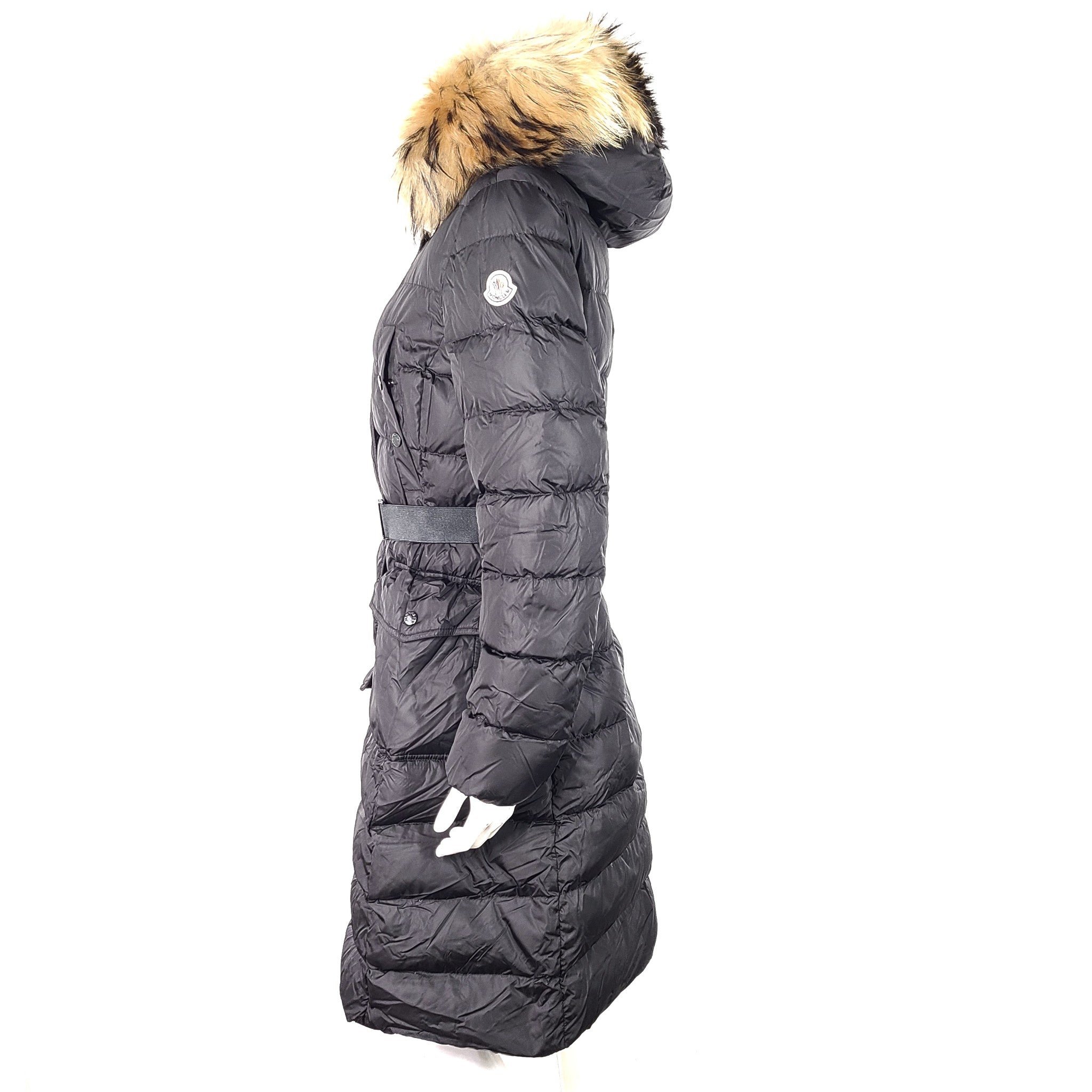 Authentic Moncler Khloe Shearling Long Down Jacket with Fur Black Sz 2 (US Sz M)