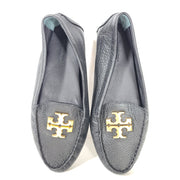 Tory Burch Everly Driver Loafers Slip-On Shoes Leather Gold Logo Black 9