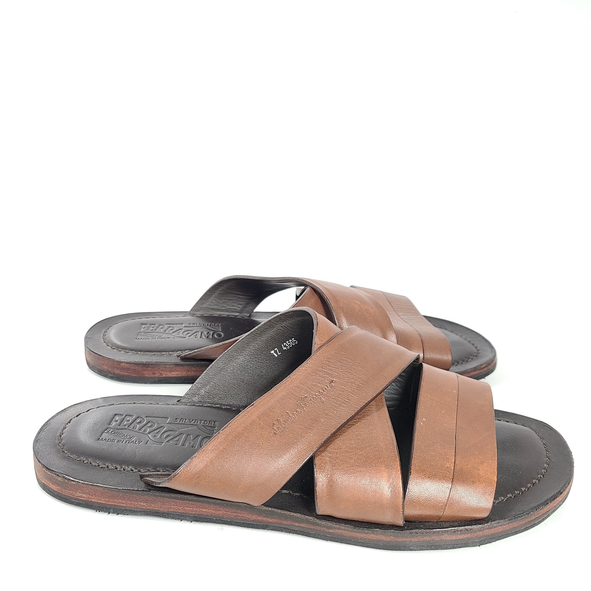Salvatore Ferragamo Men's Filone Slipper Slide Sandal Leather Slides Brown US 9