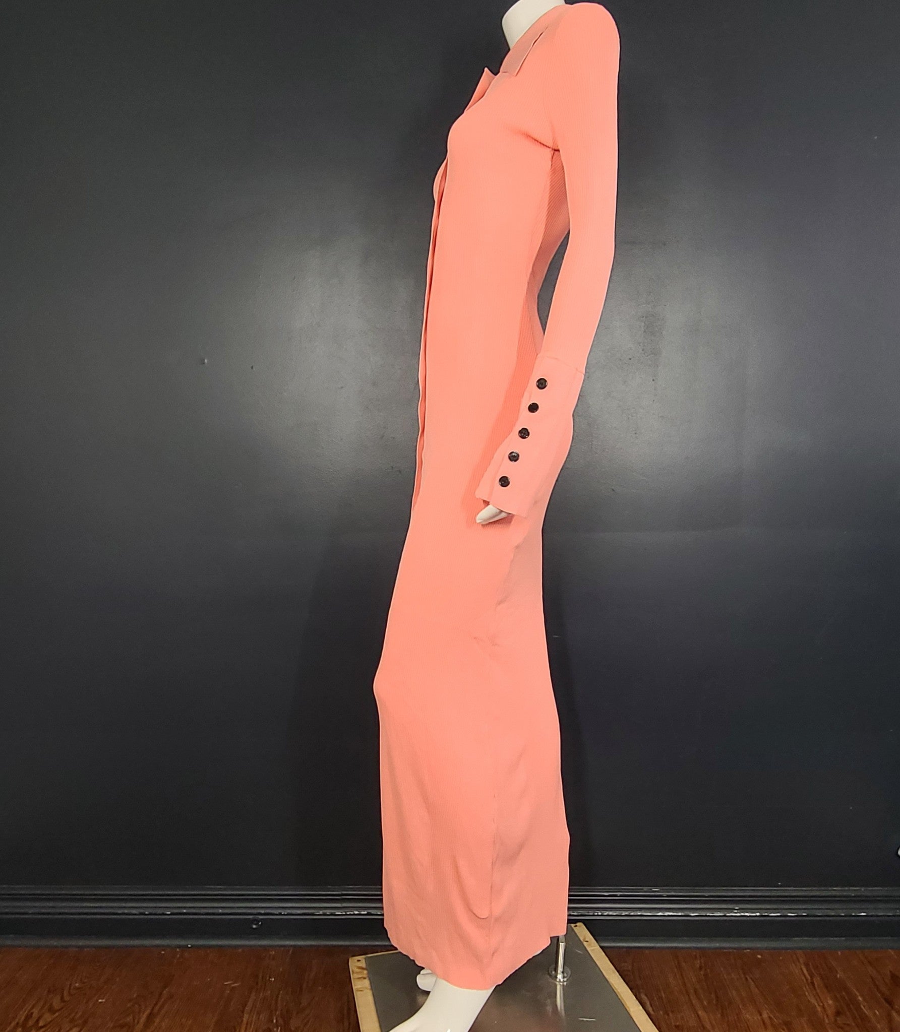 Fumi The Label Woman's Naomi Maxi Stretch Knit Dress Buttoned Pink Sz M