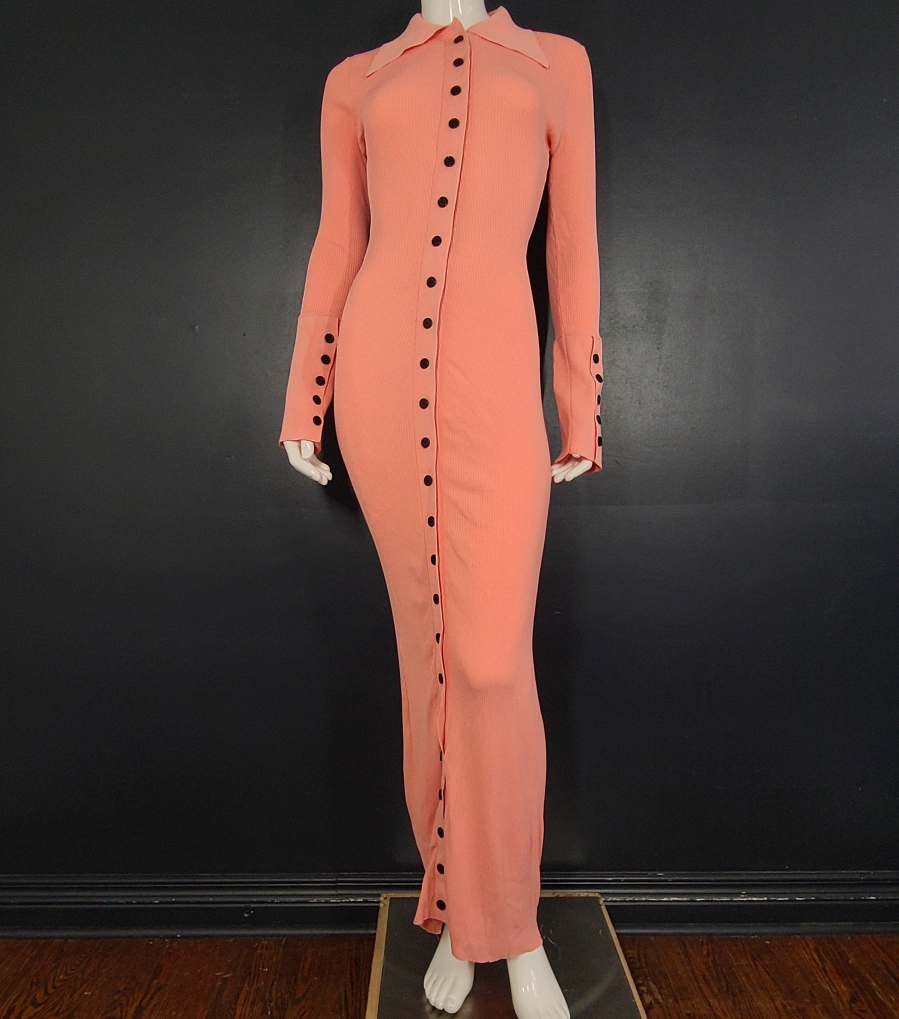 Fumi The Label Woman's Naomi Maxi Stretch Knit Dress Buttoned Pink Sz M