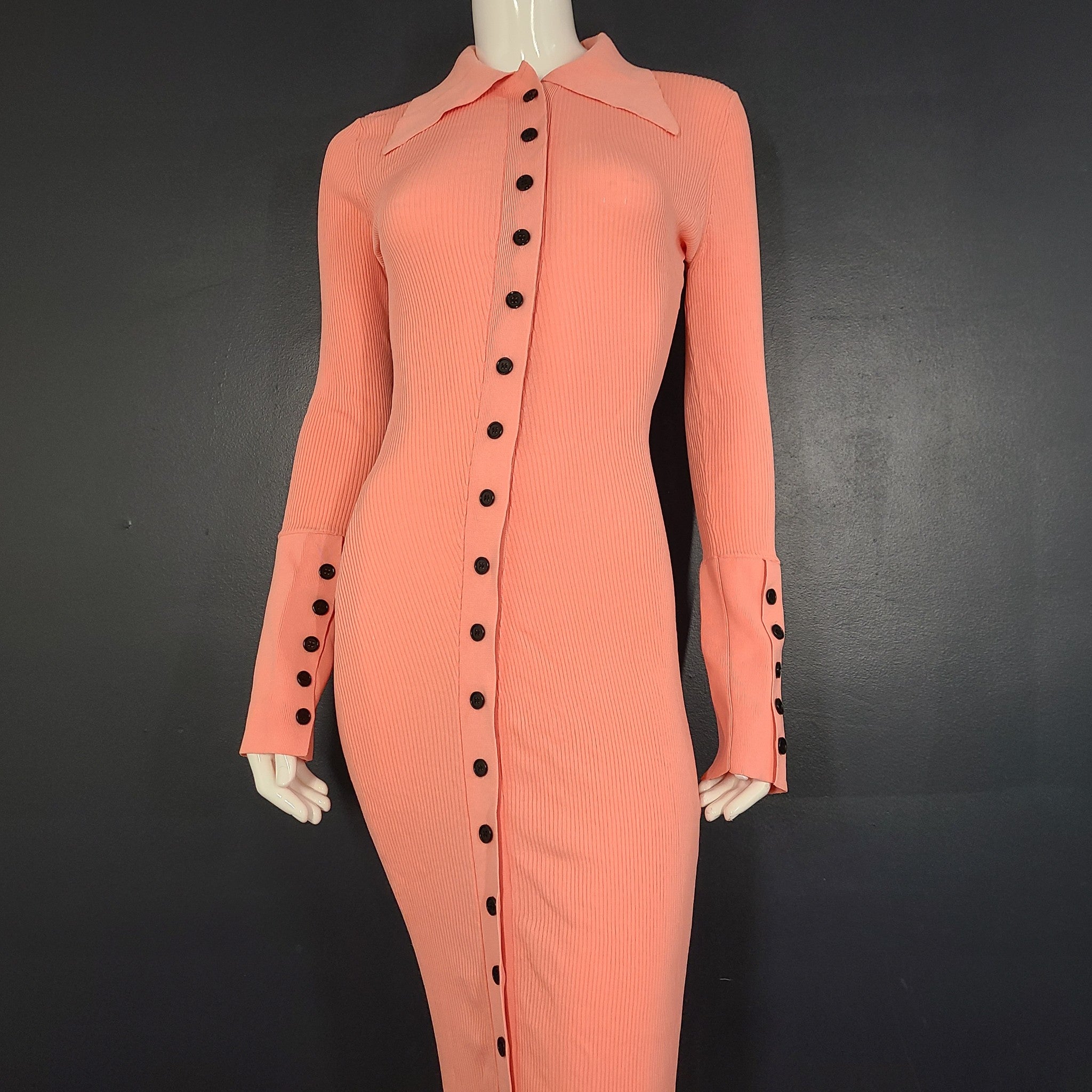 Fumi The Label Woman's Naomi Maxi Stretch Knit Dress Buttoned Pink Sz M