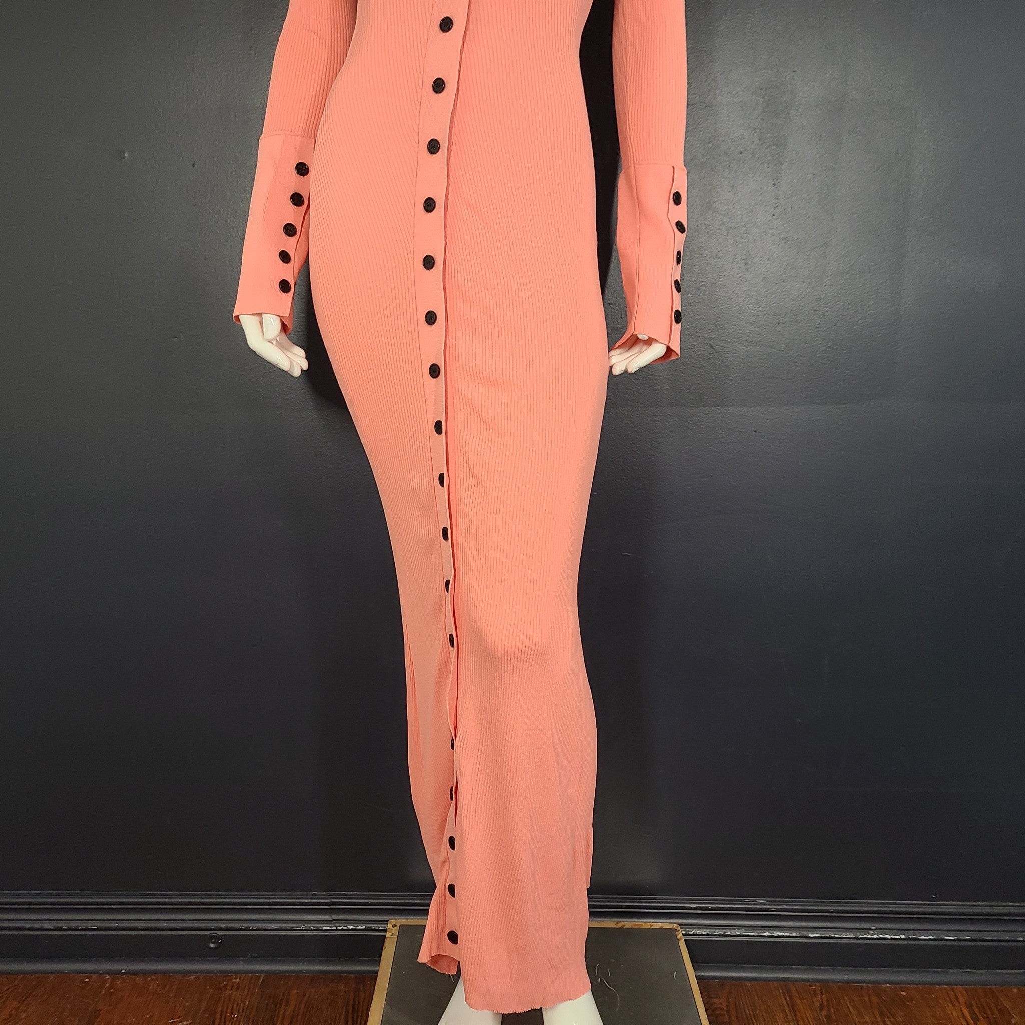 Fumi The Label Woman's Naomi Maxi Stretch Knit Dress Buttoned Pink Sz M