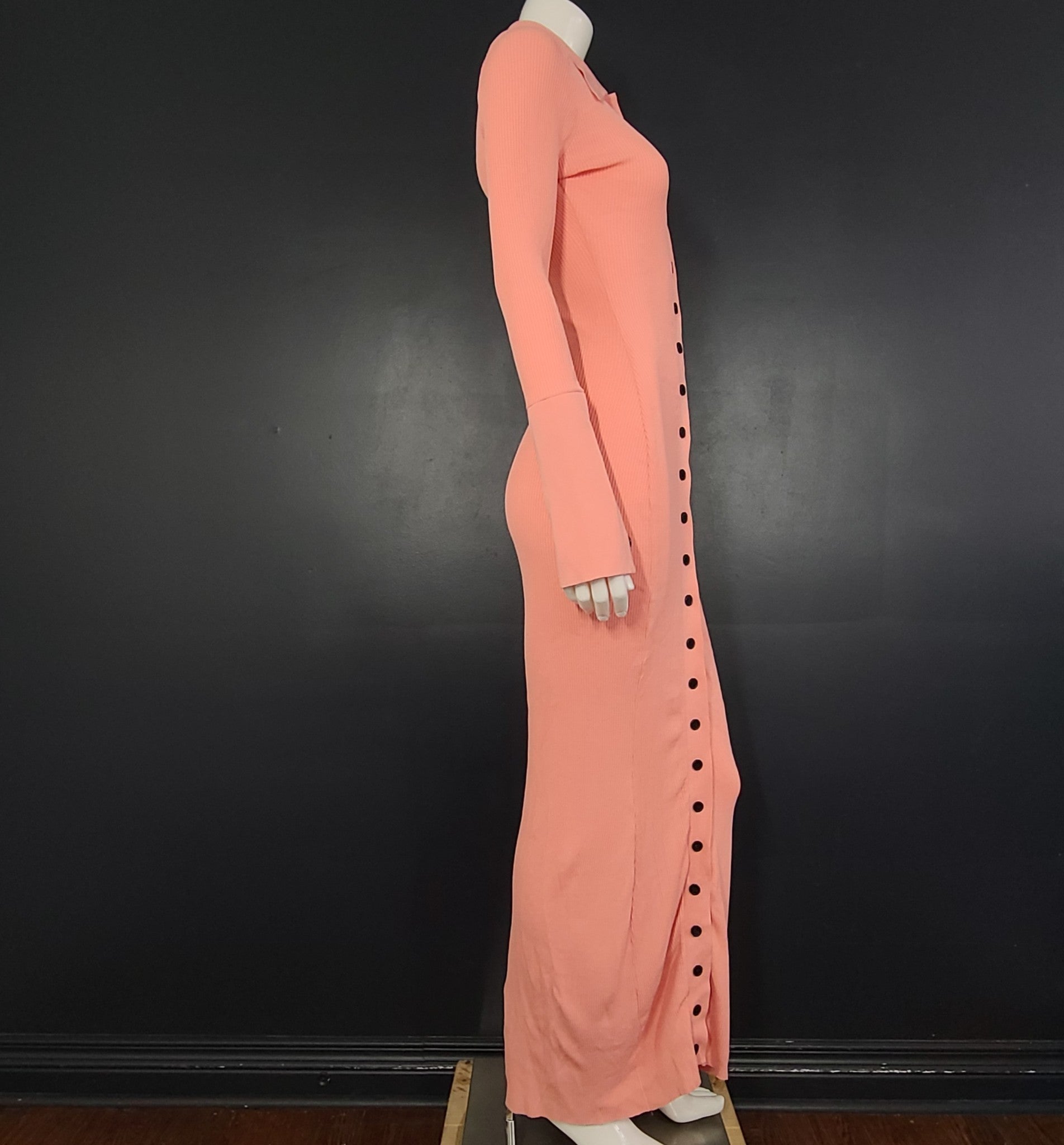 Fumi The Label Woman's Naomi Maxi Stretch Knit Dress Buttoned Pink Sz M