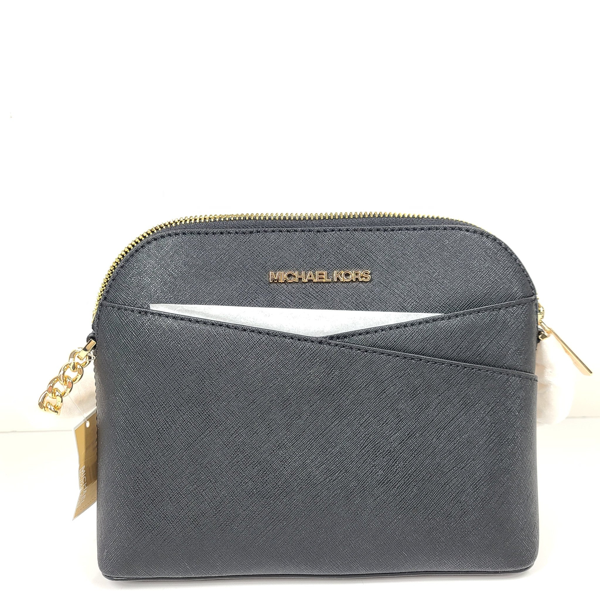 Michael Kors Jet Set Travel Medium Dome Leather Crossbody Bag Black