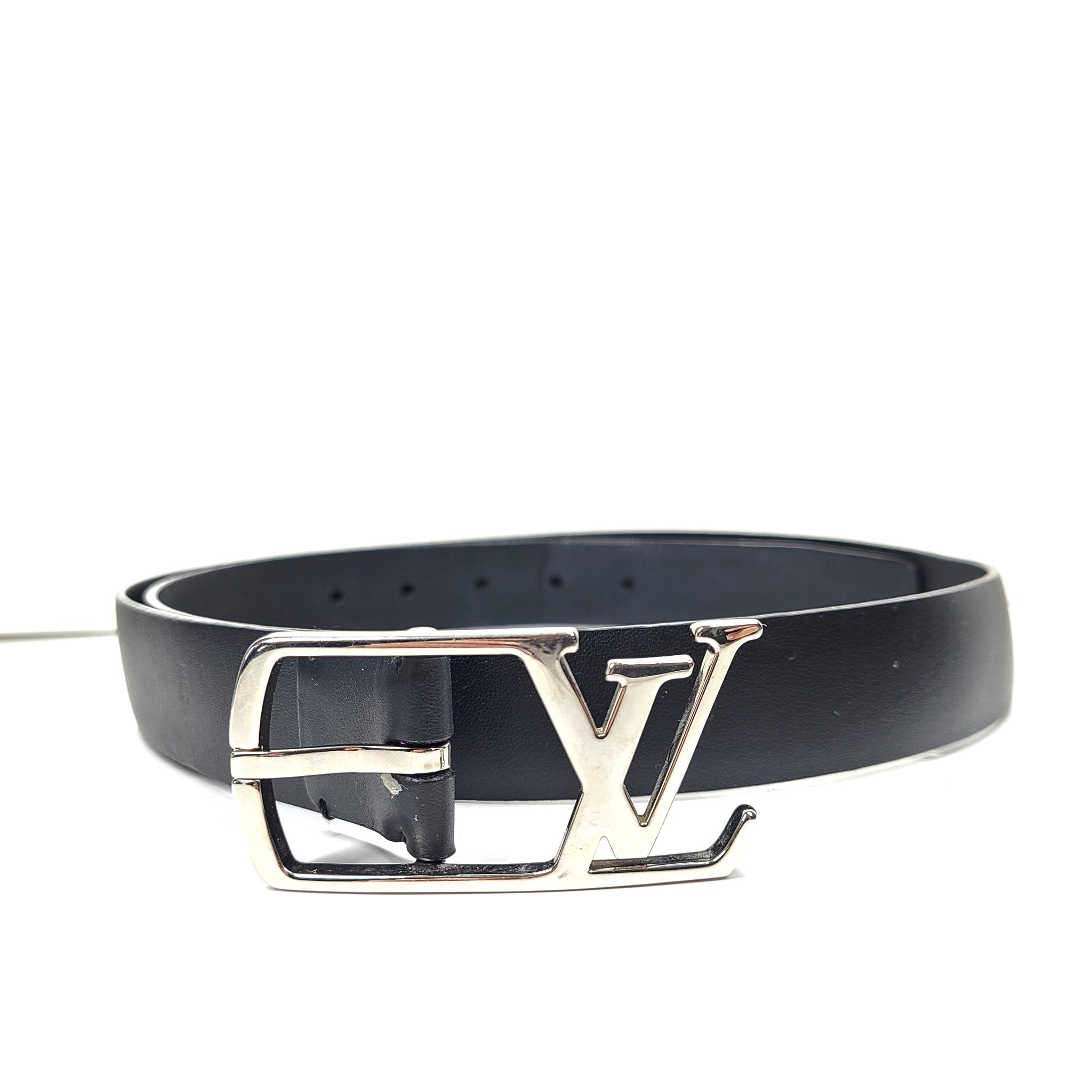 Louis Vuitton LV Neogram 30mm Belt M6058 Leather Black Silver Logo Buckle 38/95