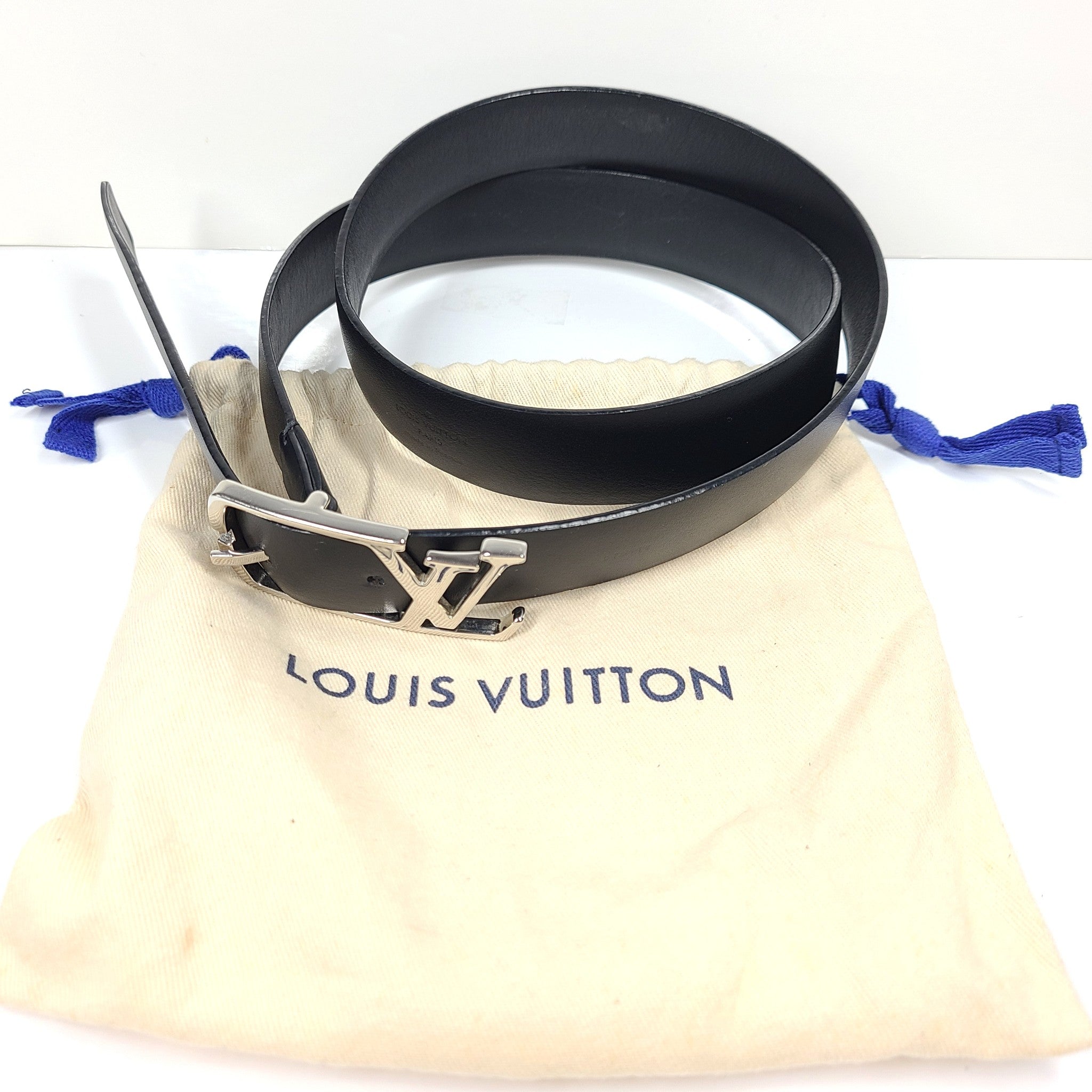 Louis Vuitton LV Neogram 30mm Belt M6058 Leather Black Silver Logo Buckle 38/95
