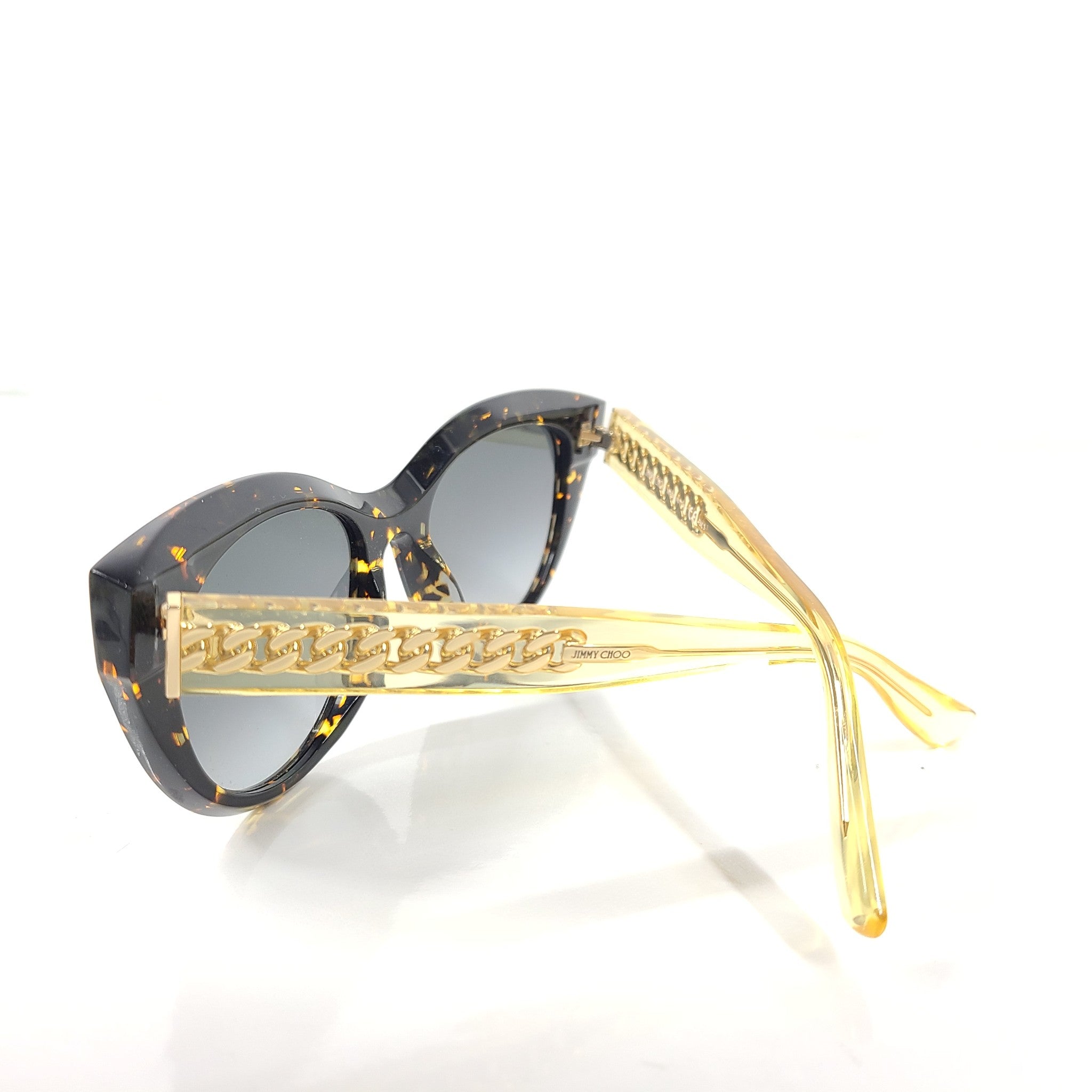 Jimmy Choo CHANA/S Sunglasses Yellow Crystal Gold Chain Brown Tortoise Havana
