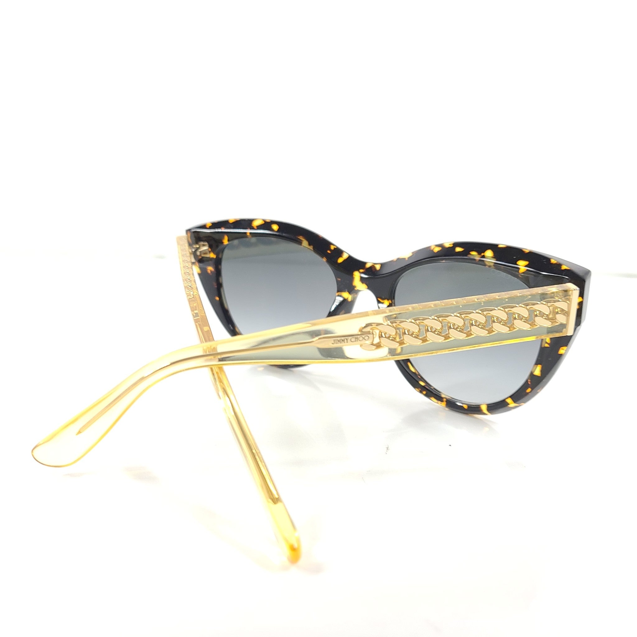 Jimmy Choo CHANA/S Sunglasses Yellow Crystal Gold Chain Brown Tortoise Havana