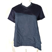 Blancvert Women's Blouse Shirt Cotton Layers Asymmetric Block Design Teal Blue L