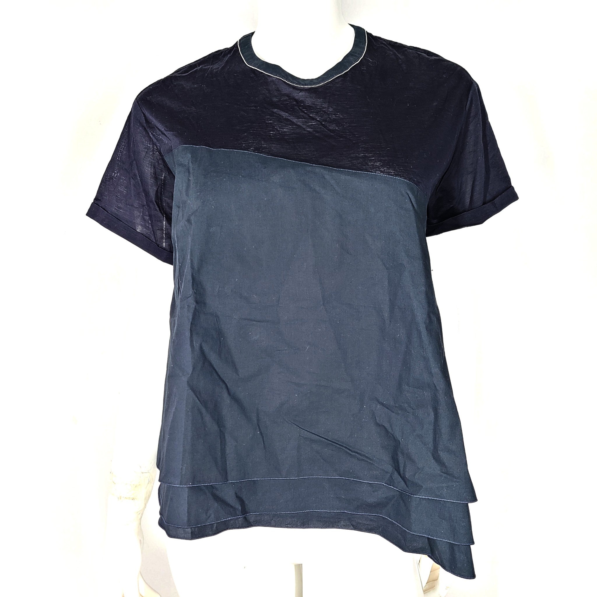 Blancvert Women's Blouse Shirt Cotton Layers Asymmetric Block Design Teal Blue L