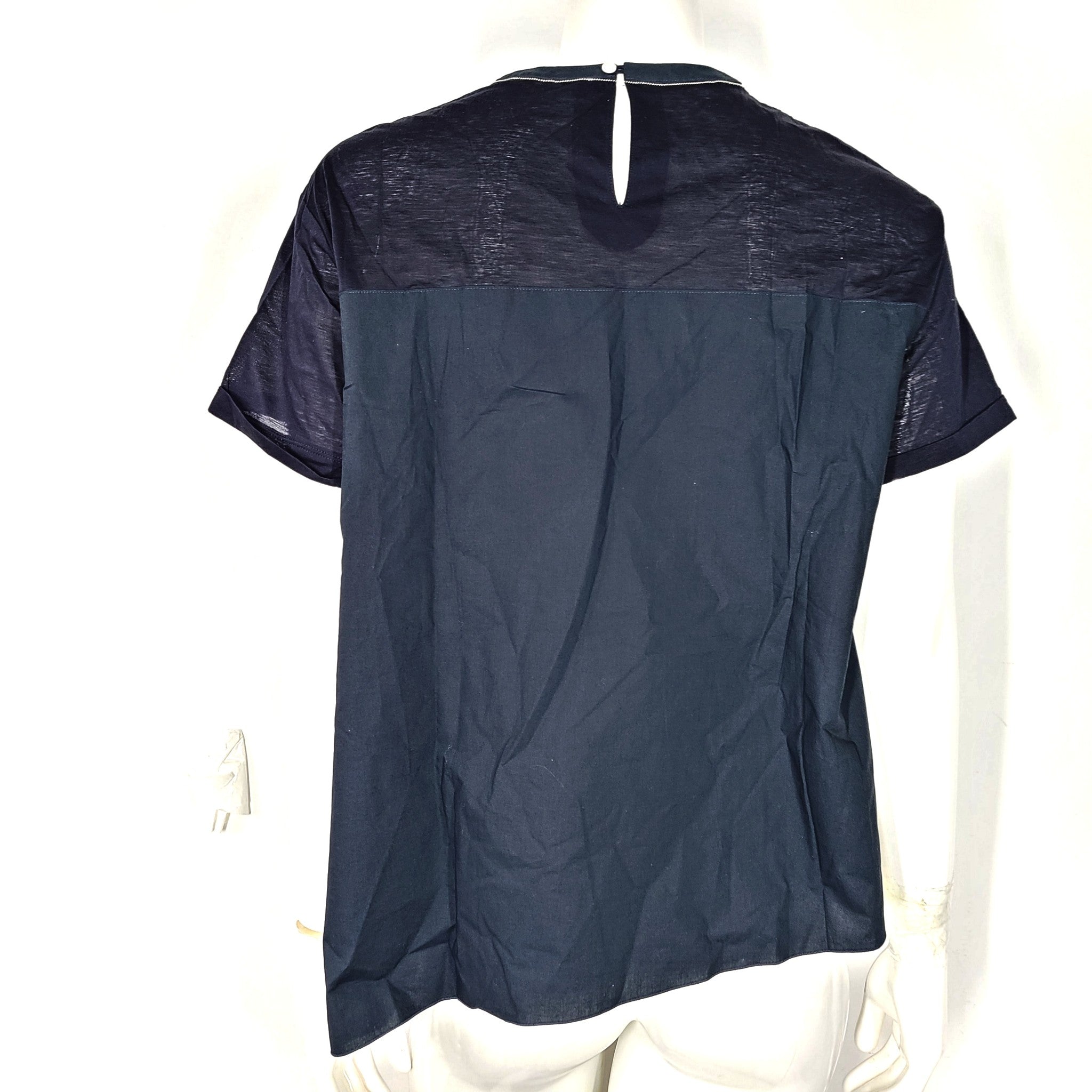 Blancvert Women's Blouse Shirt Cotton Layers Asymmetric Block Design Teal Blue L