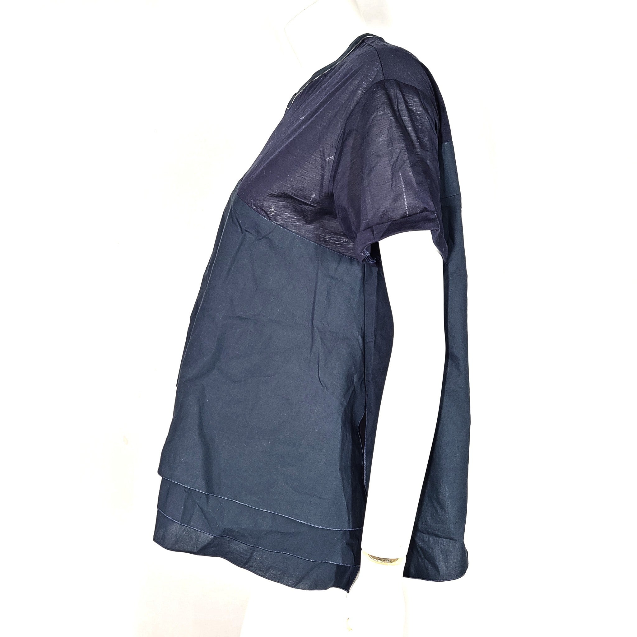 Blancvert Women's Blouse Shirt Cotton Layers Asymmetric Block Design Teal Blue L