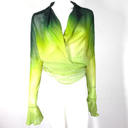 Rat & Boa Women's Cypress Shirt Tie Down Sheer Long Sleeve Ombre Green Sz S