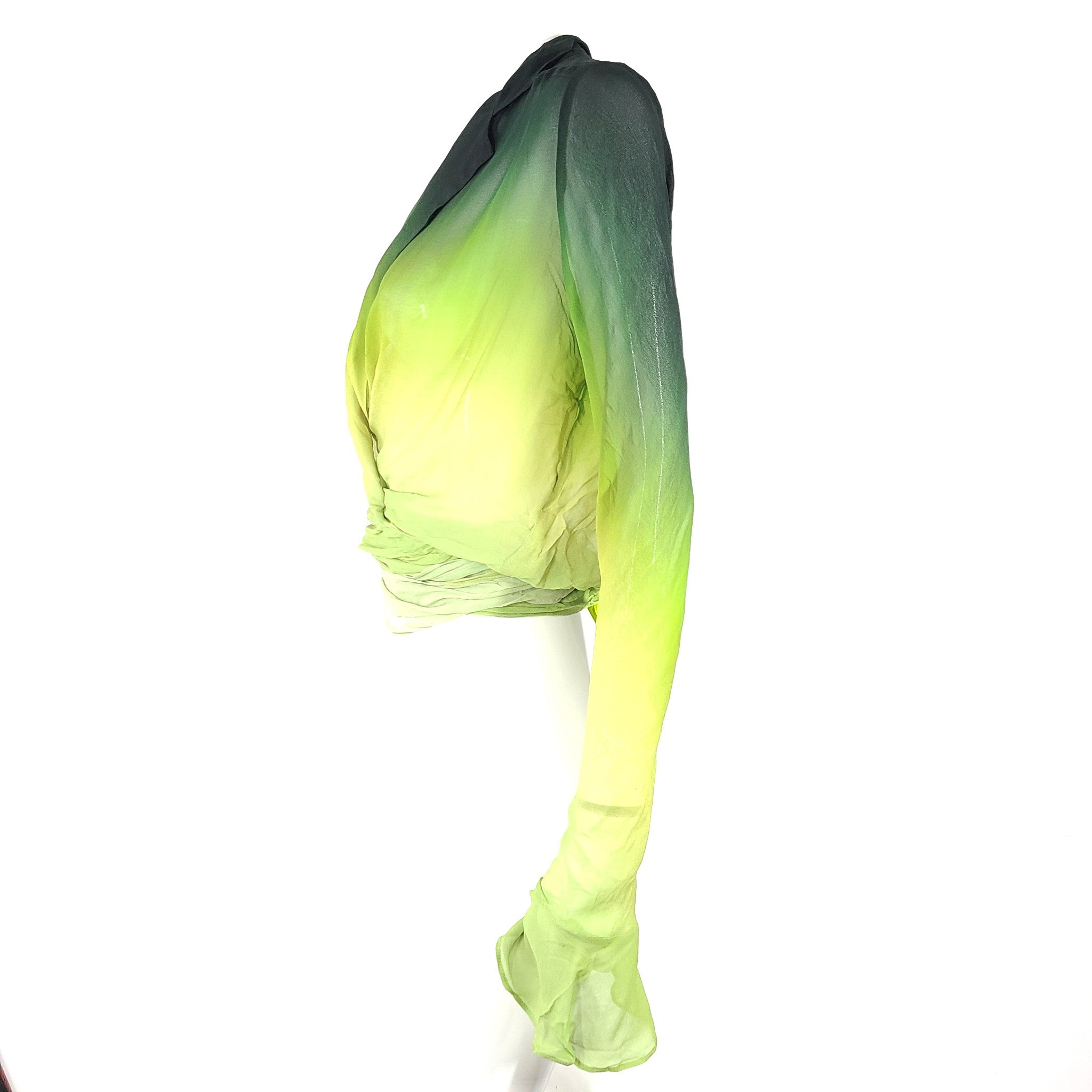 Rat & Boa Women's Cypress Shirt Tie Down Sheer Long Sleeve Ombre Green Sz S