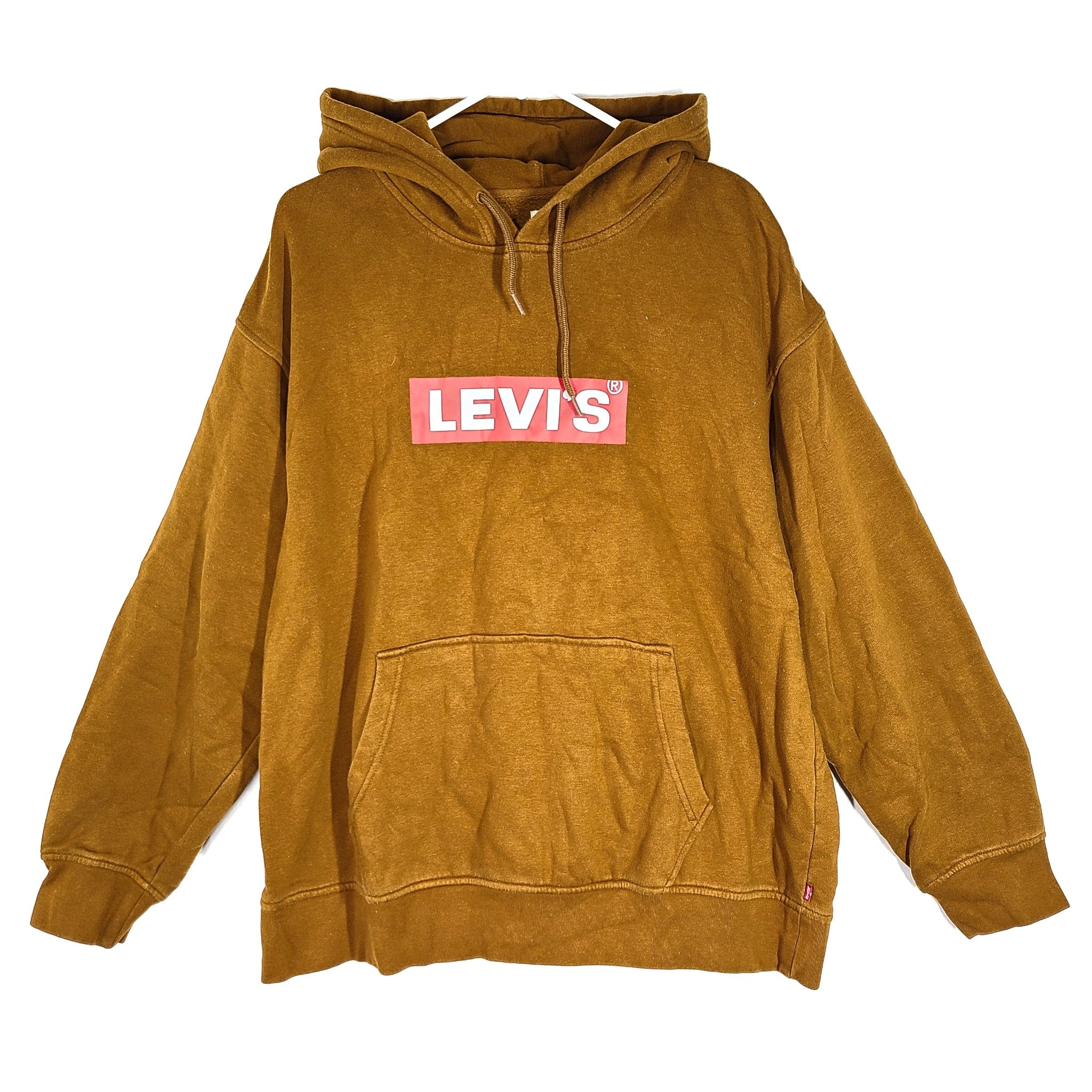 Levi's Men's Big Logo Print Hoodie Pullover Kangaroo Pocket Brown Sz XL