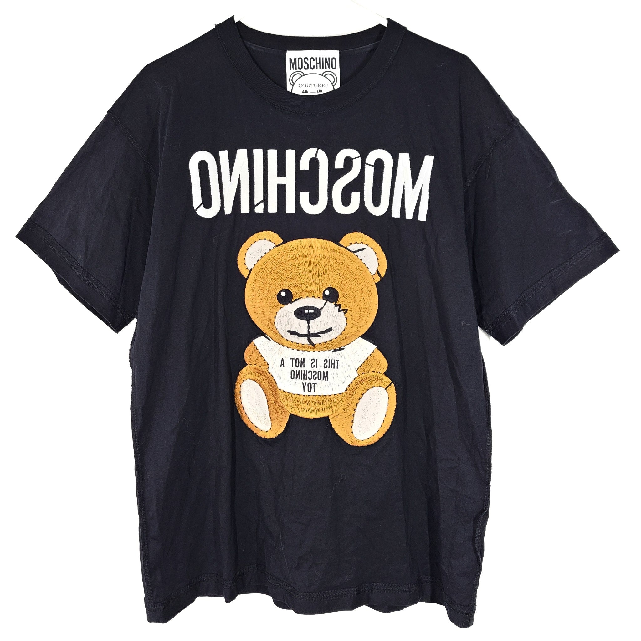 Moschino Couture Women's Oversized Teddy Bear Embroidered T-Shirt Black Sz M